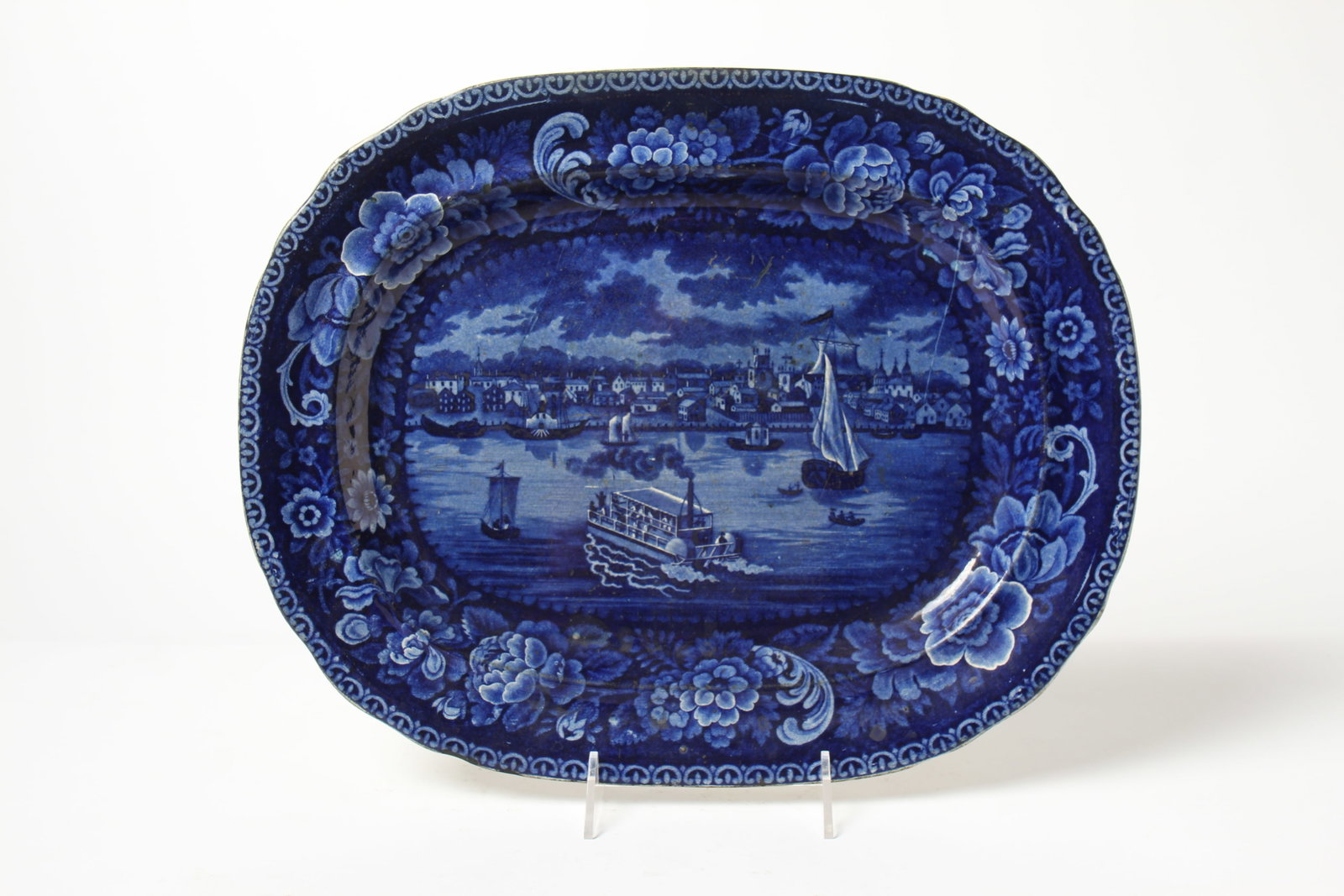 STAFFORDSHIRE HISTORICAL BLUE "DETROIT" PLATTER. (1 of 4)