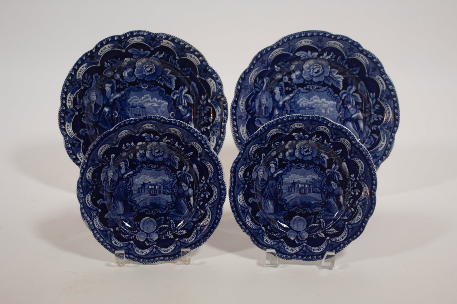 FOUR CLEWS HISTORICAL BLUE STATES PLATES. (1 of 5)