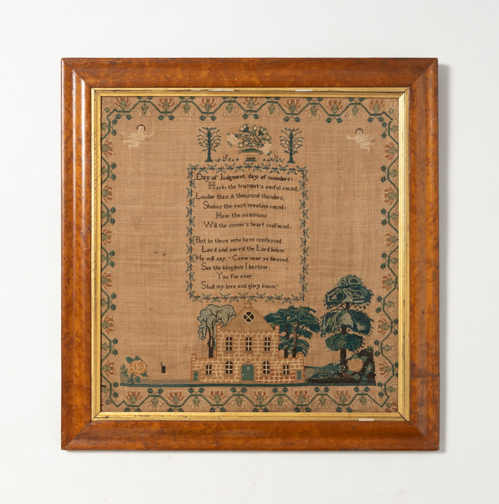 NEEDLEWORK SAMPLER WITH RELIGIOUS VERSE. (1 of 3)