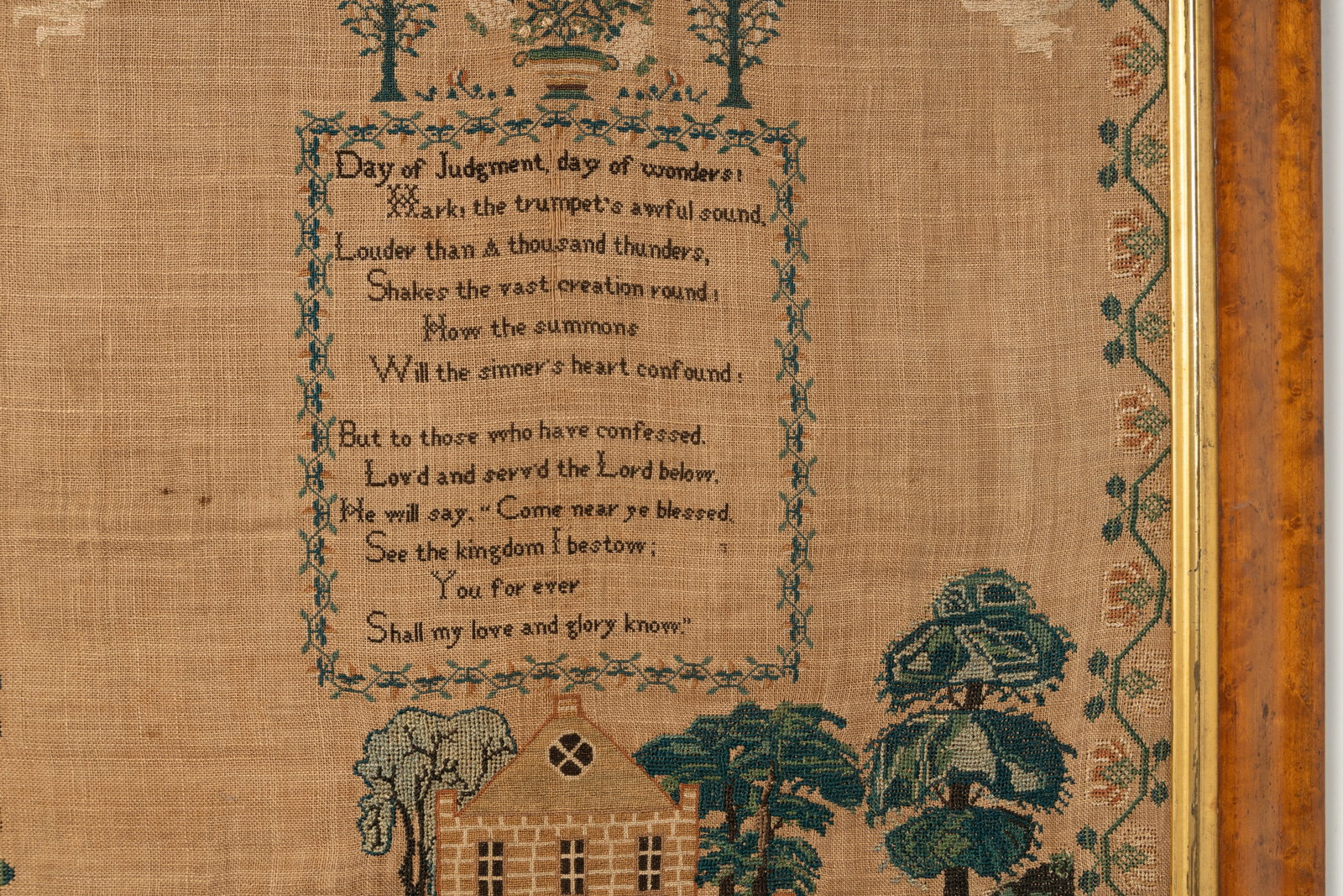 NEEDLEWORK SAMPLER WITH RELIGIOUS VERSE. - 3