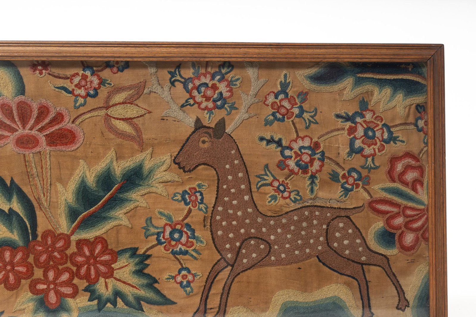 FRAMED CREWELWORK PANEL WITH A STAG. - 2