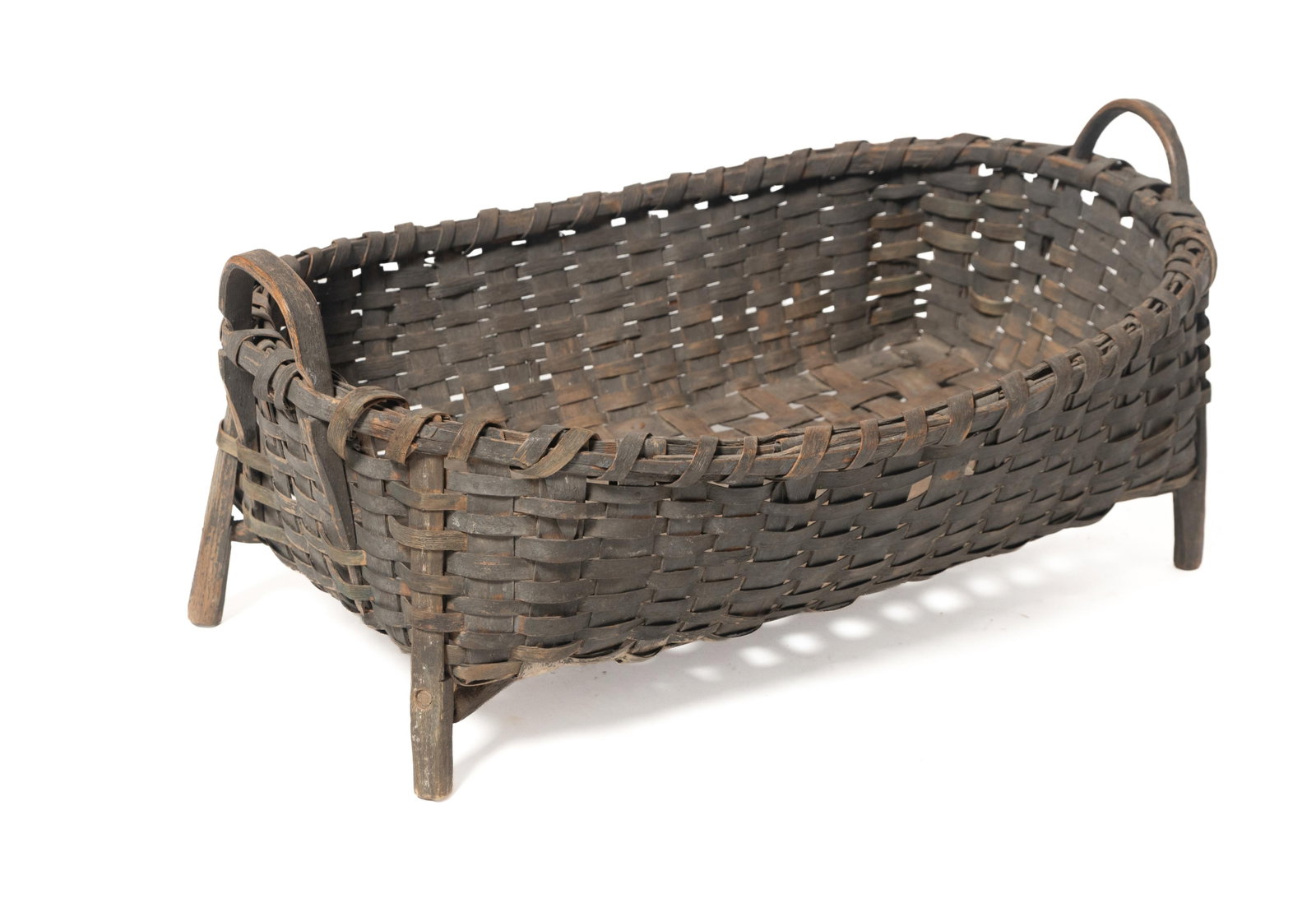 LARGE FOOTED AND HANDLED BASKET IN ORIGINAL PAINT. (1 of 5)