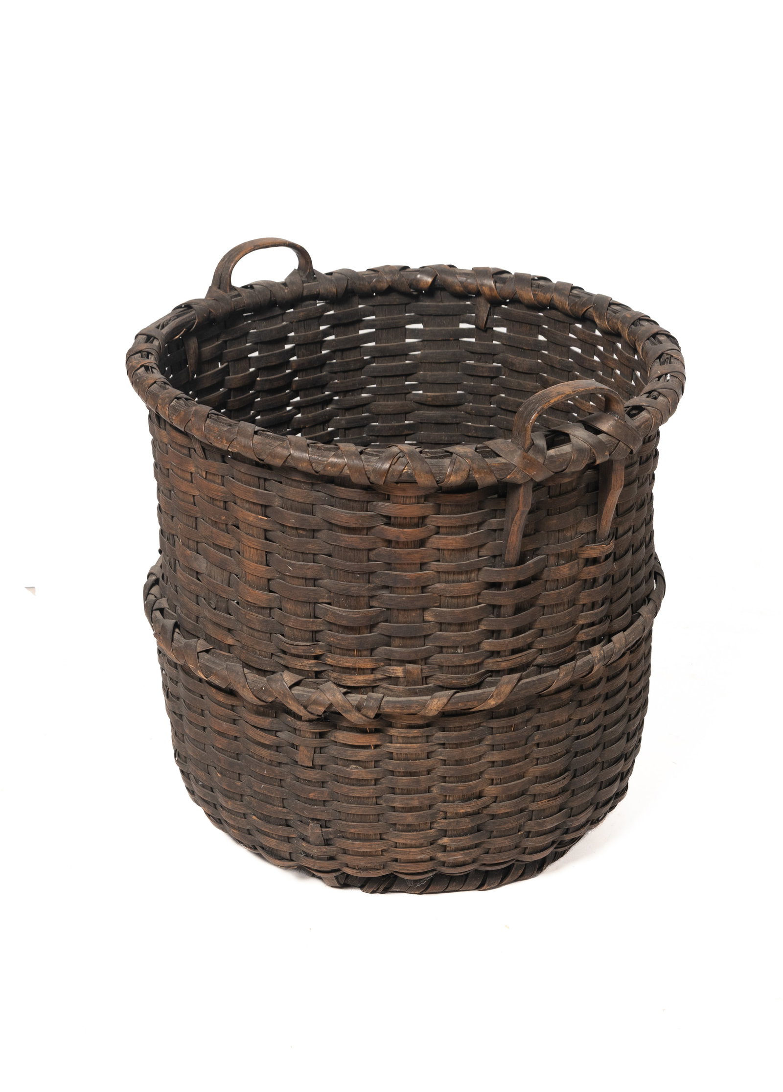 LARGE HANDLED GATHERING BASKET WITH ORIGINAL BROWN PAINT. (1 of 7)
