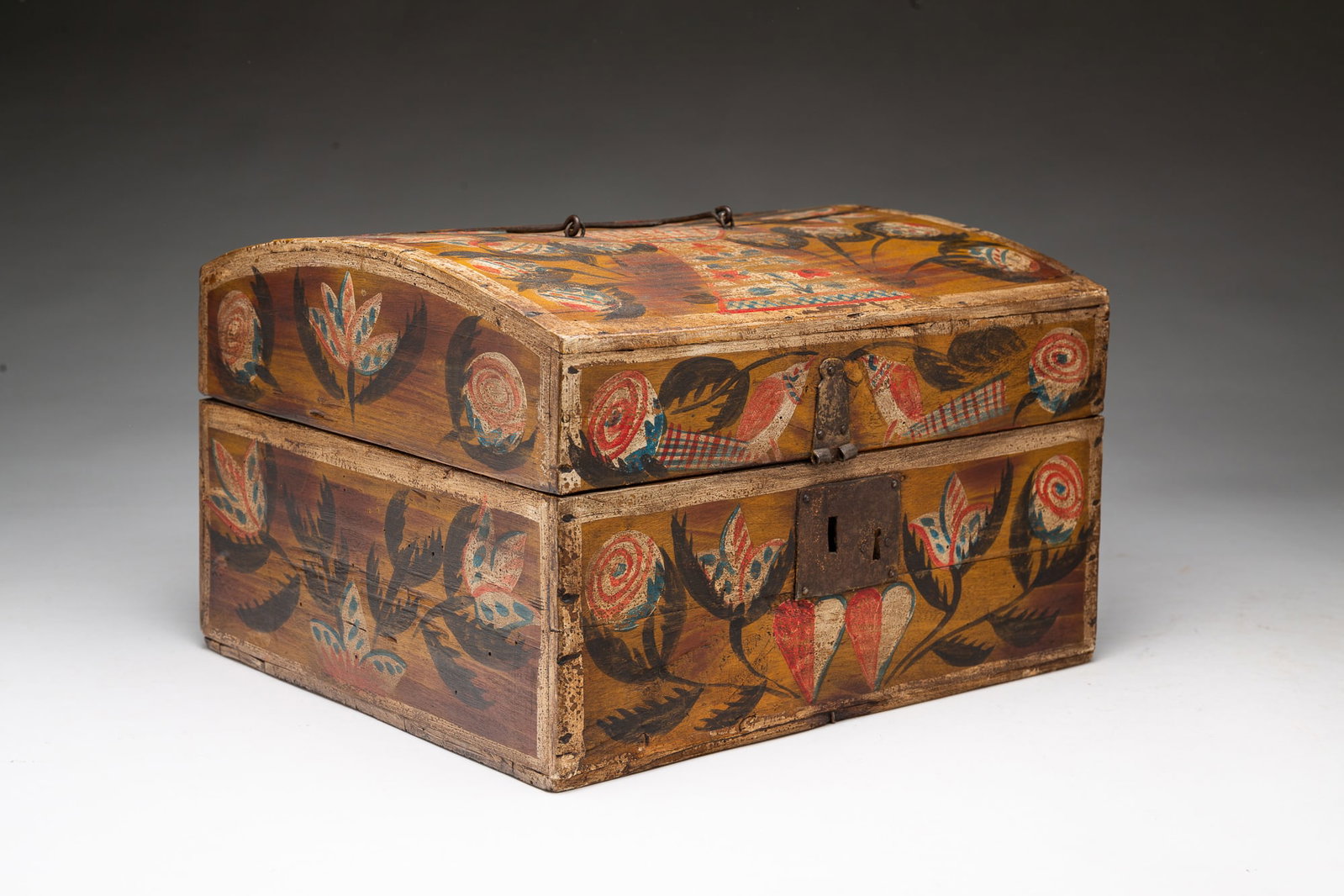 PAINT-DECORATED DOME TOP BRIDES BOX. (1 of 6)