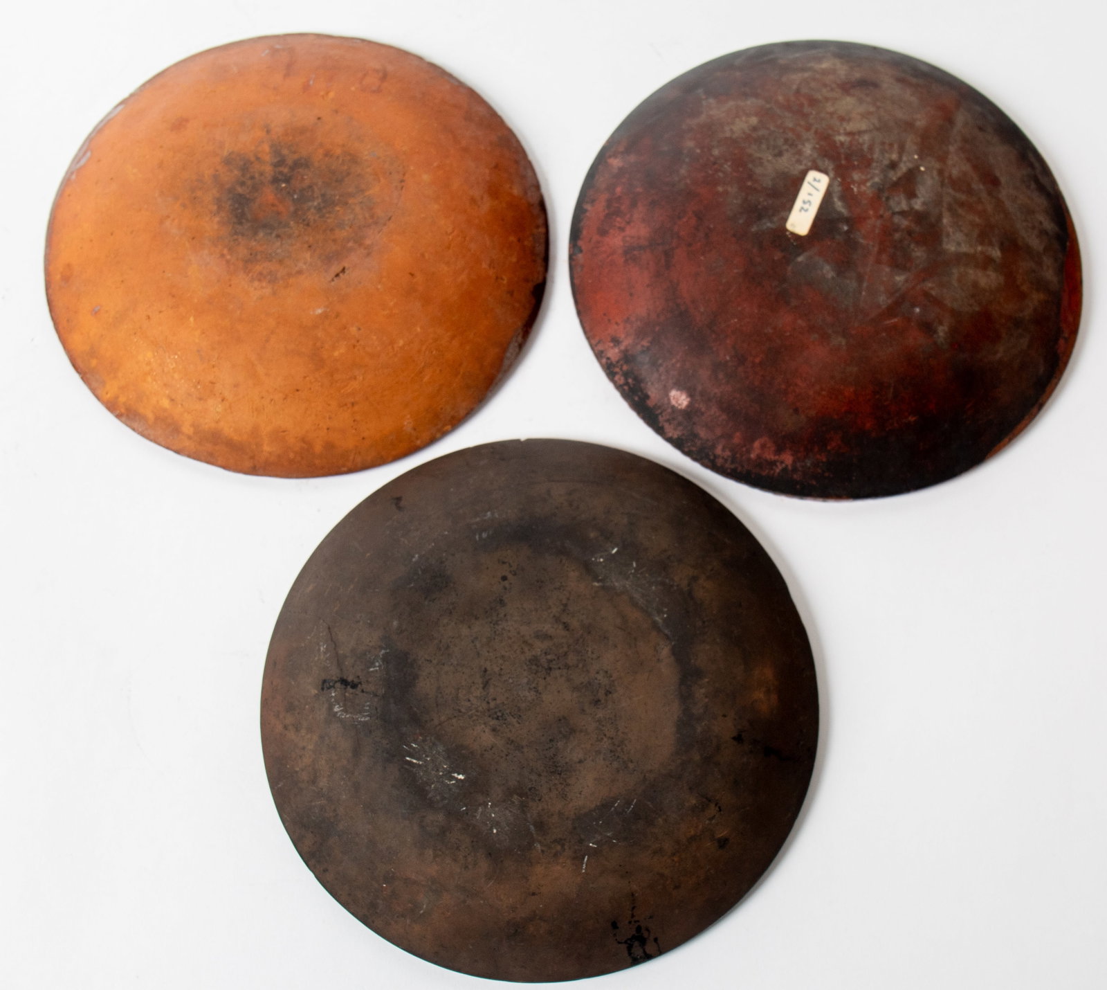 THREE SLIP-DECORATED REDWARE PLATES. - 2