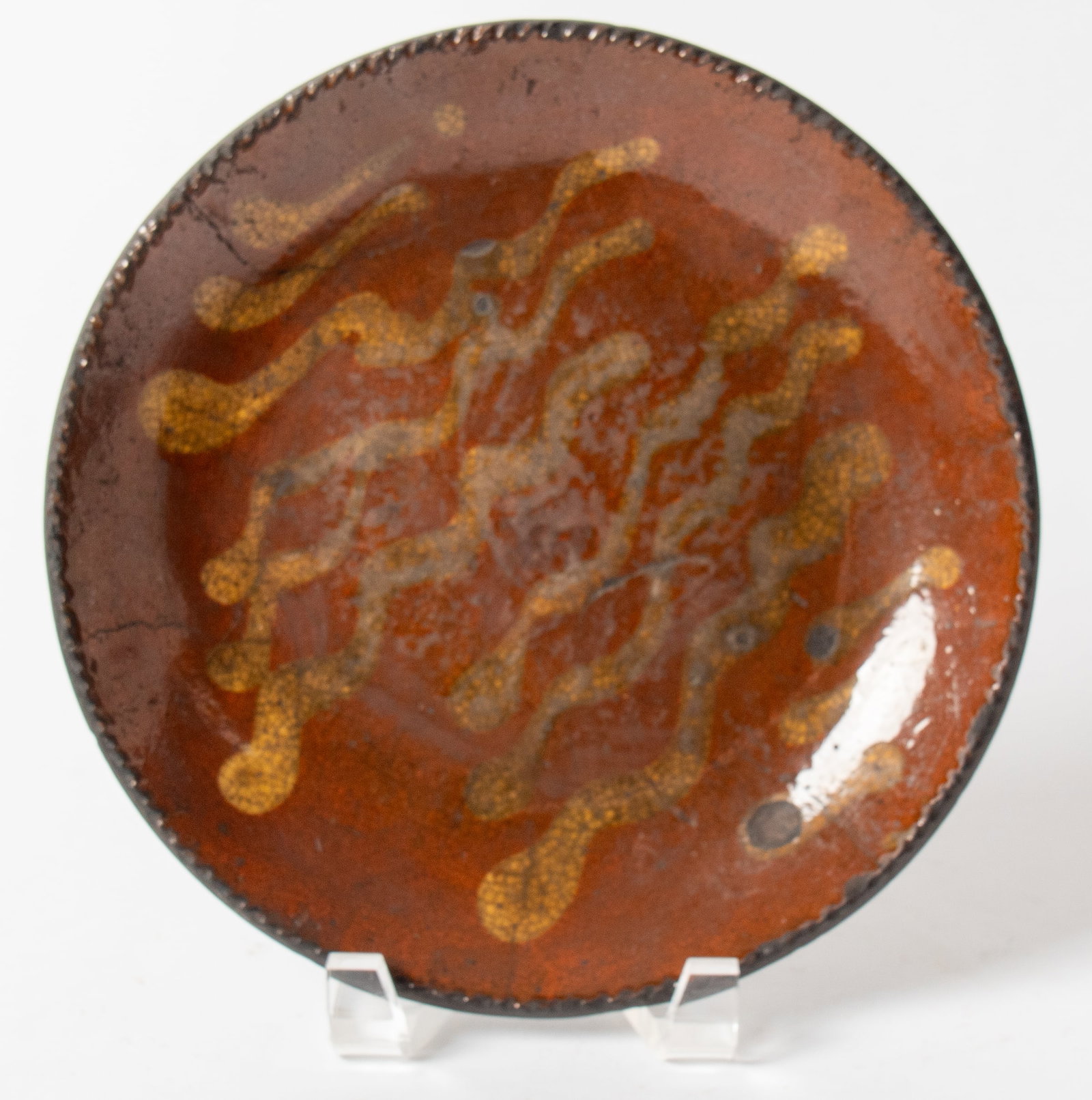THREE SLIP-DECORATED REDWARE PLATES. - 4