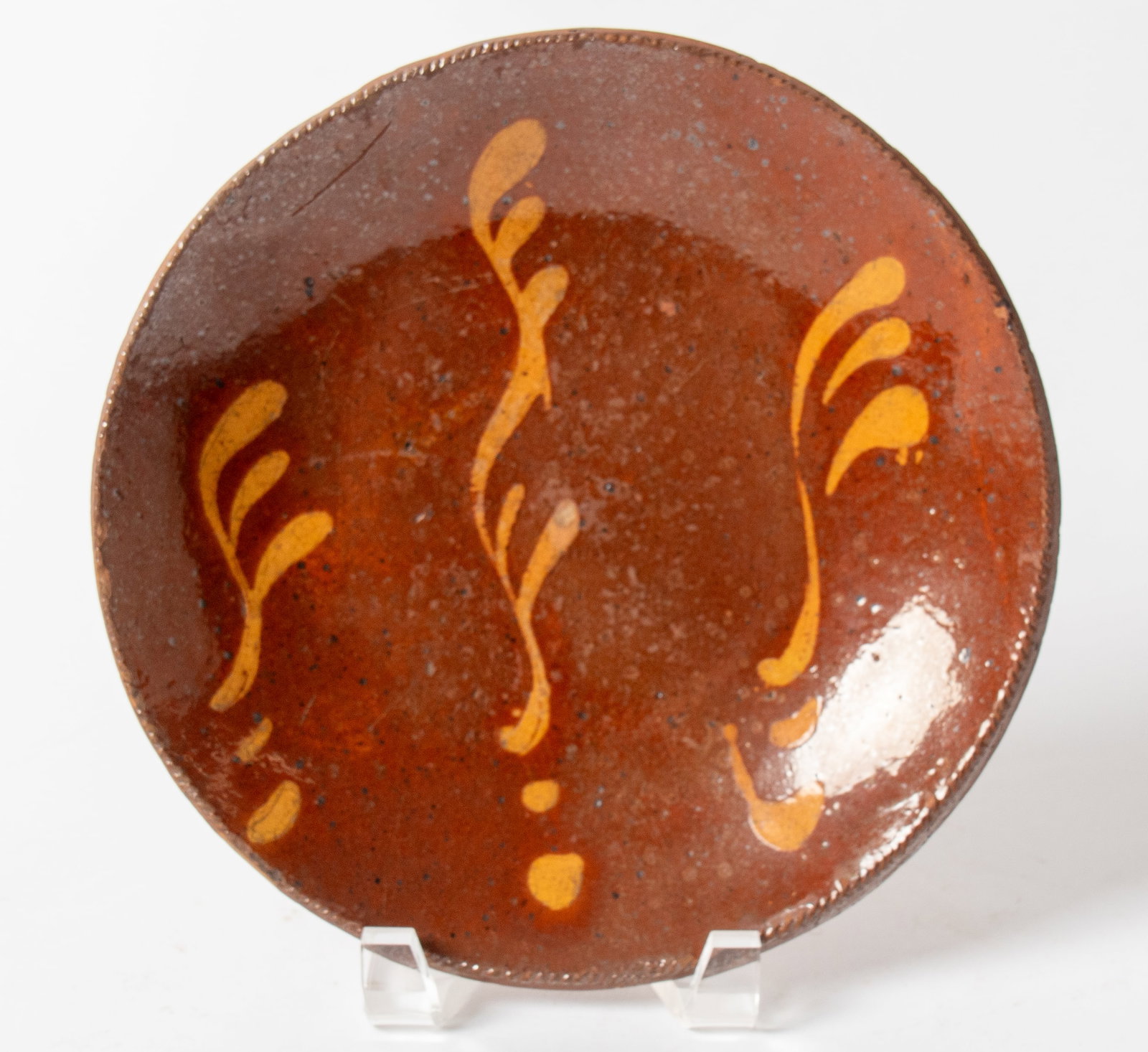 THREE SLIP-DECORATED REDWARE PLATES. - 5
