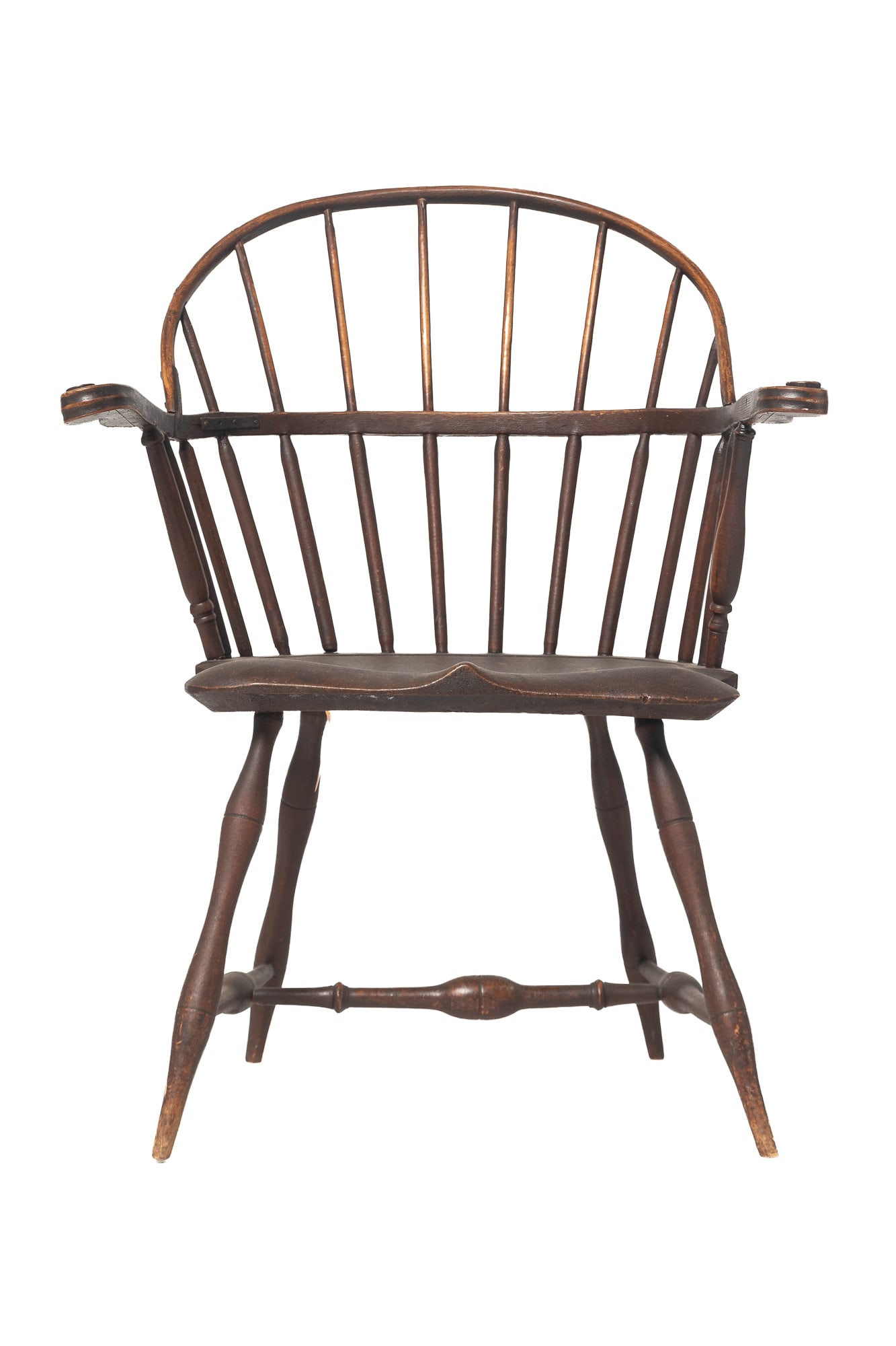 NEW ENGLAND SACK BACK WINDSOR CHAIR WITH VIOLIN SCROLL ARMS. (1 of 9)