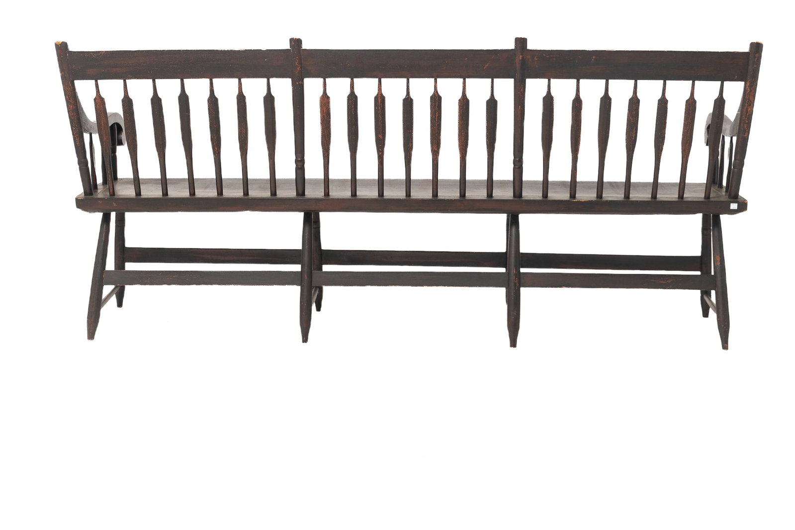 PAINT-DECORATED ARROW BACK SETTLE BENCH. - 11