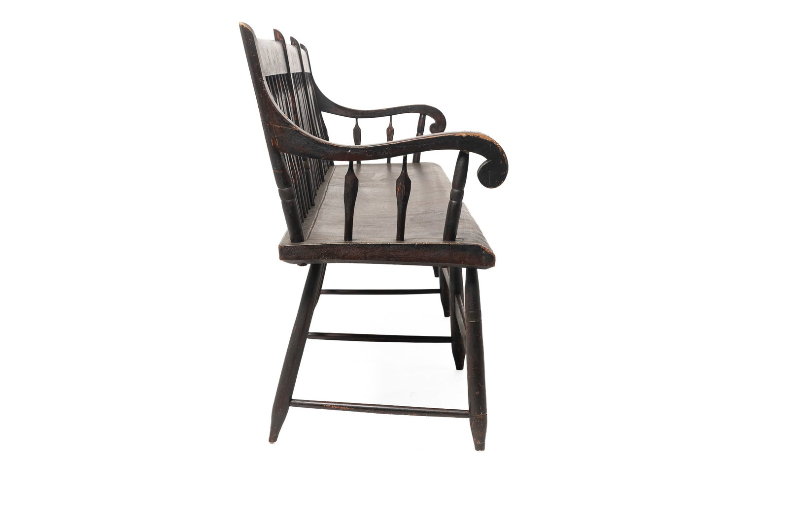 PAINT-DECORATED ARROW BACK SETTLE BENCH. - 12