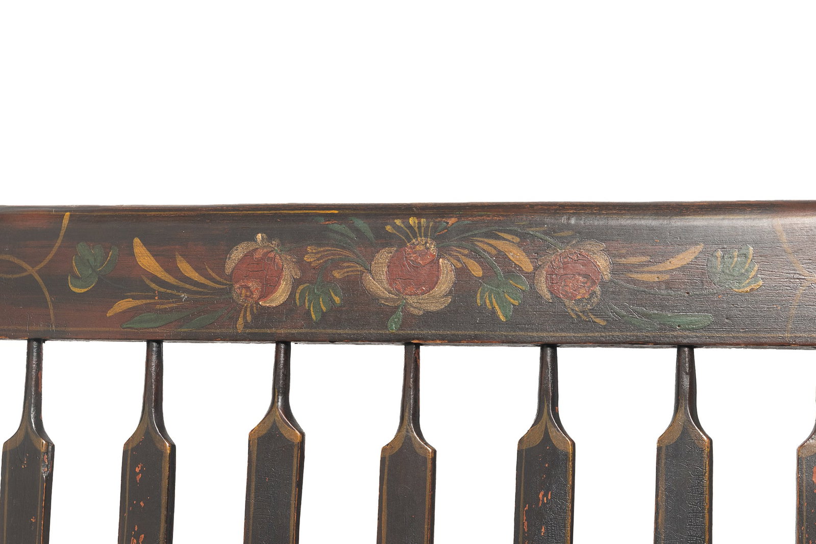PAINT-DECORATED ARROW BACK SETTLE BENCH. - 9