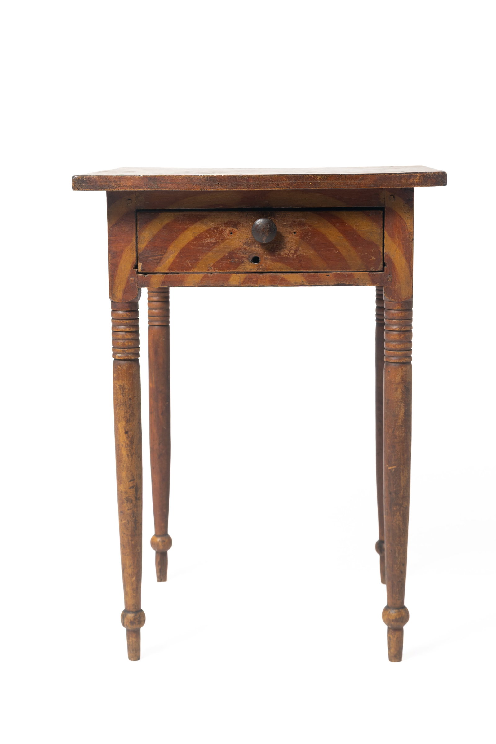 FOLKSY SHERATON ONE-DRAWER STAND WITH ORIGINAL RED AND MUSTARD PAINT DECORATION. (1 of 7)