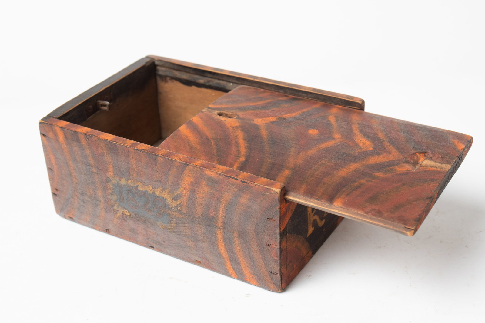 TWO PAINT-DECORATED SLIDE LID BOXES. - 8
