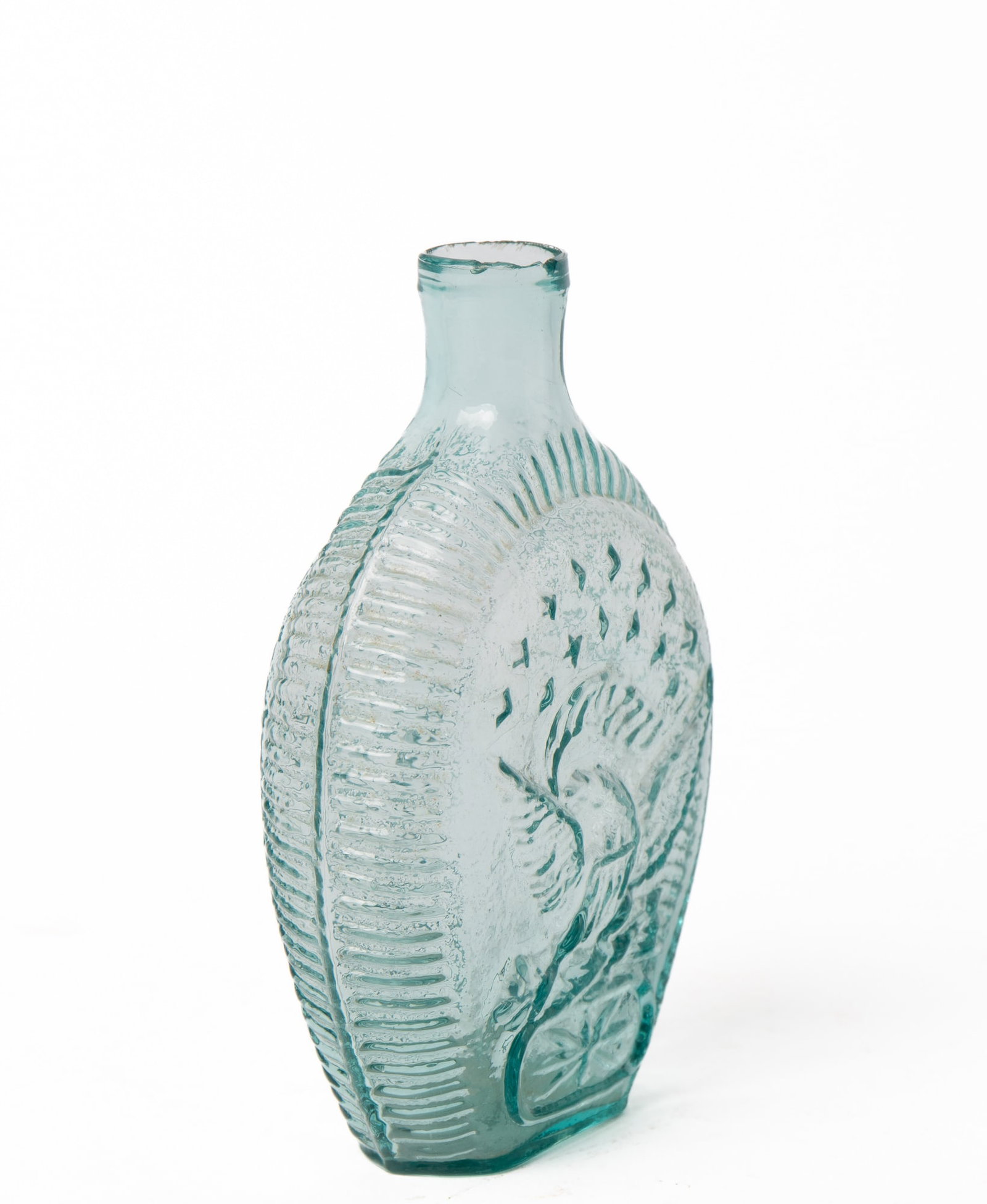 DOUBLE EAGLE AQUA GLASS BLOWN FLASK. - 2