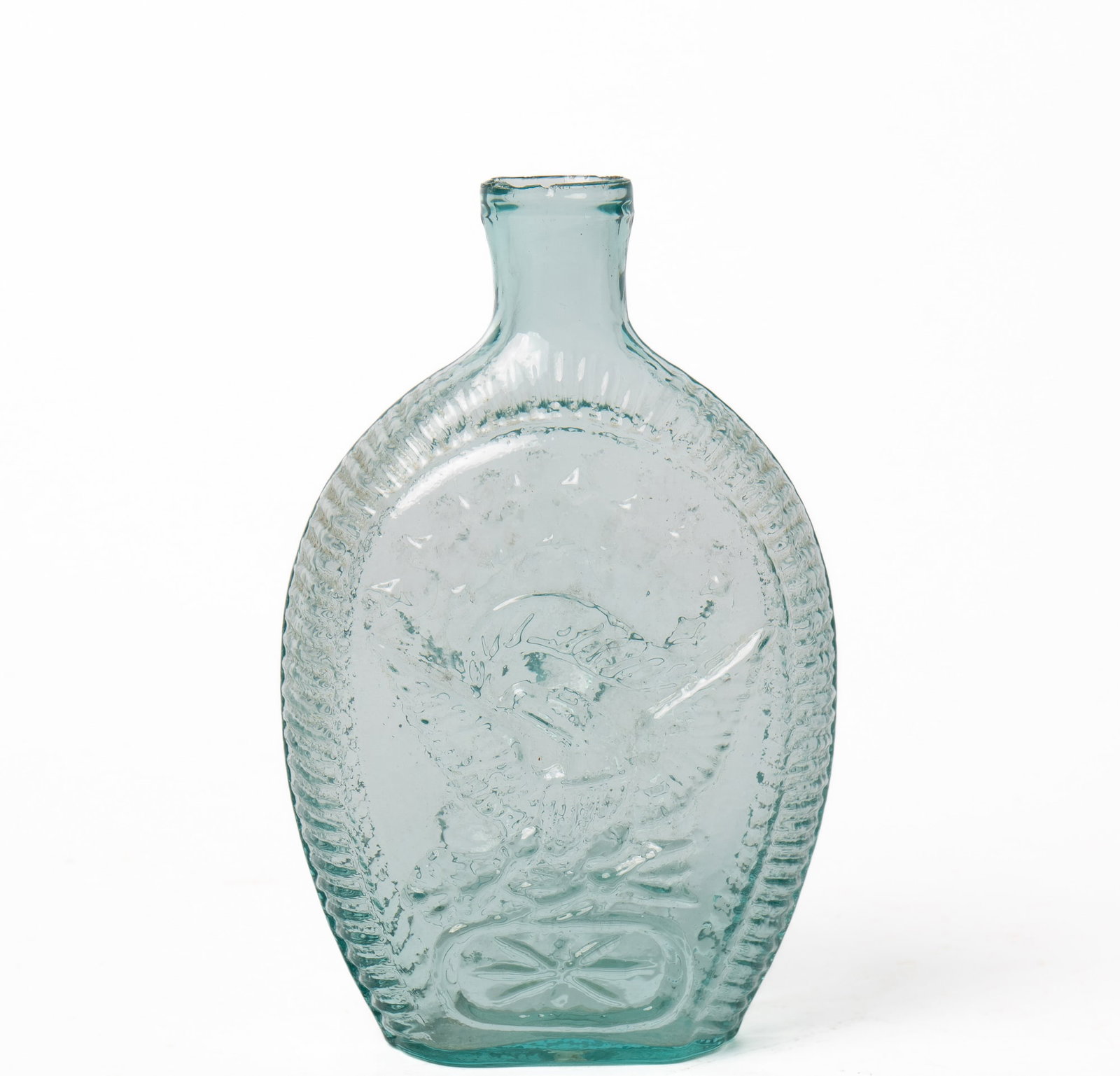 DOUBLE EAGLE AQUA GLASS BLOWN FLASK. - 4