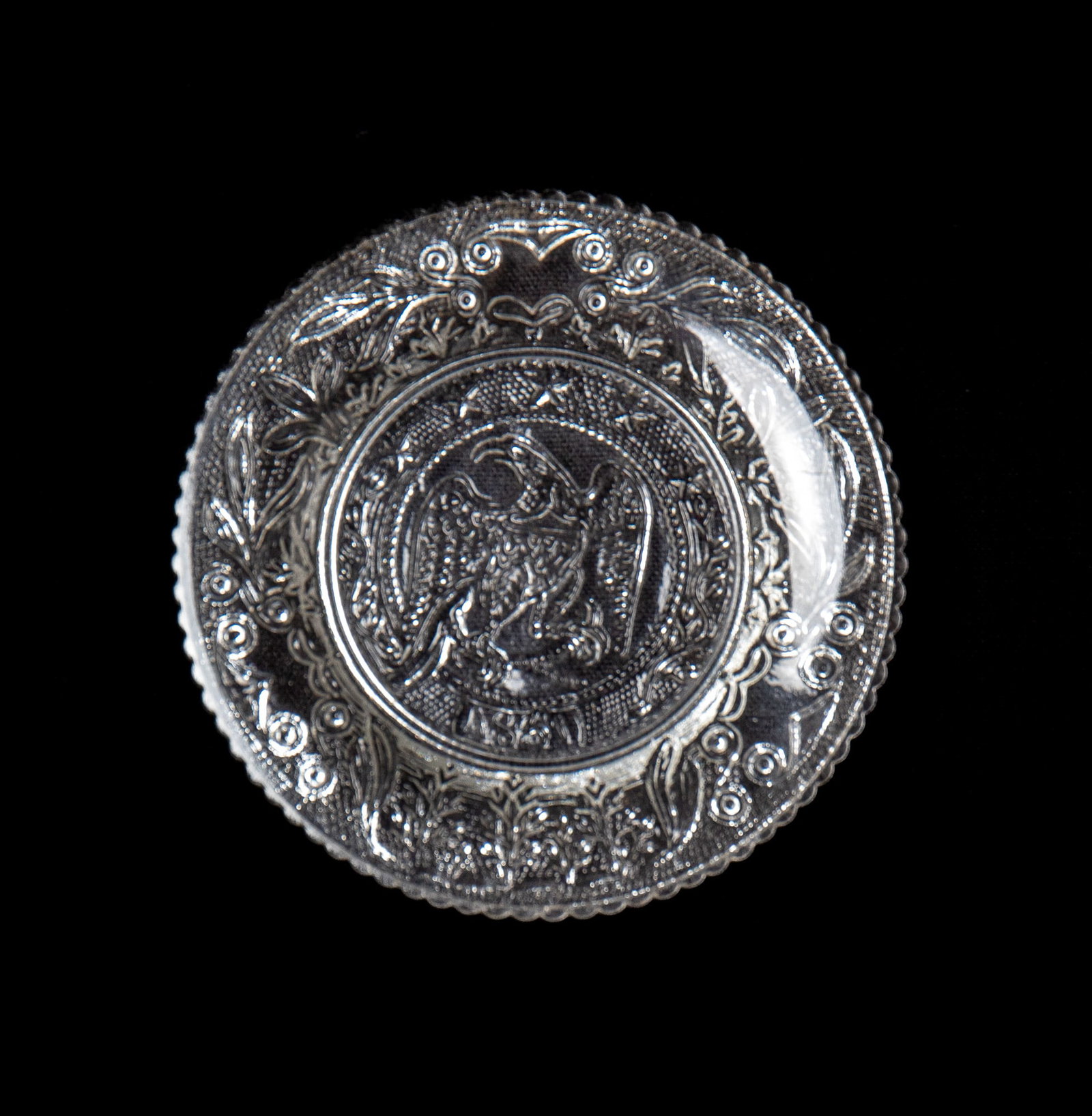 FIVE PRESSED FLINT GLASS EAGLE CUP PLATES. - 2