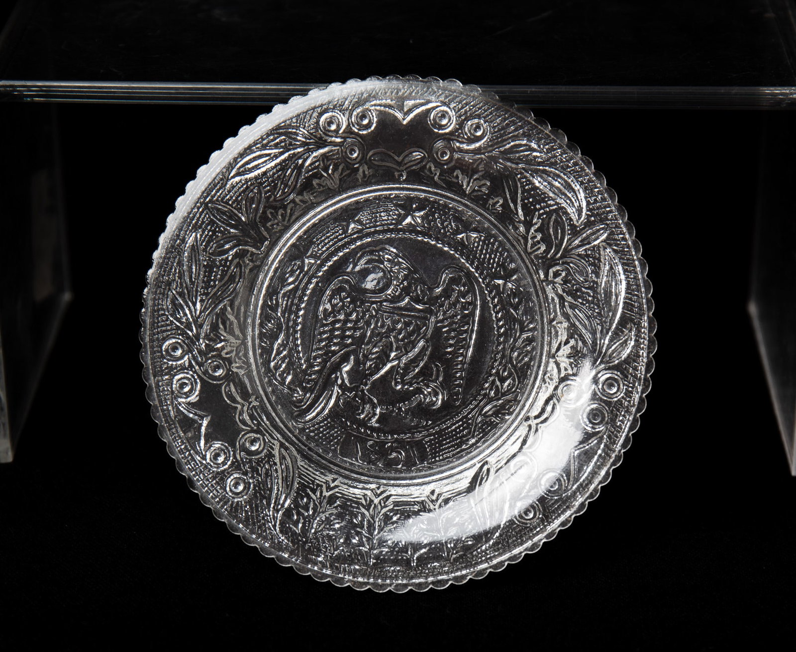 FIVE PRESSED FLINT GLASS EAGLE CUP PLATES. - 3