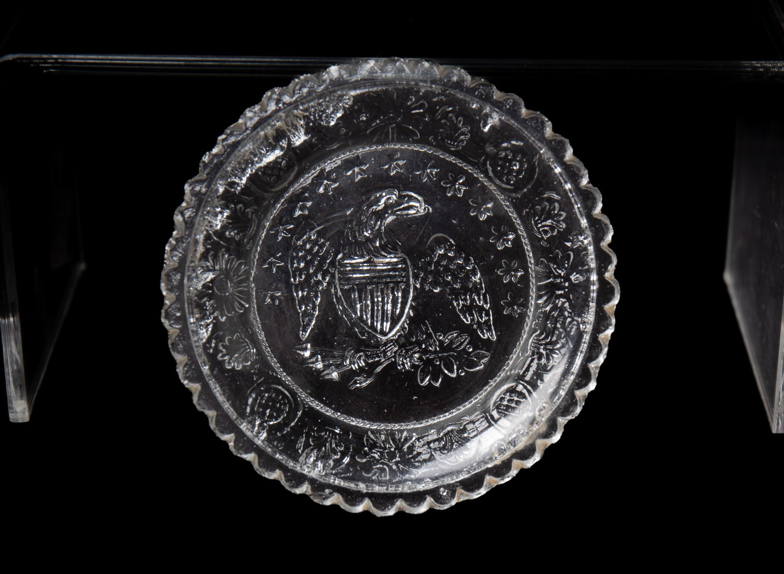 FIVE PRESSED FLINT GLASS EAGLE CUP PLATES. - 4