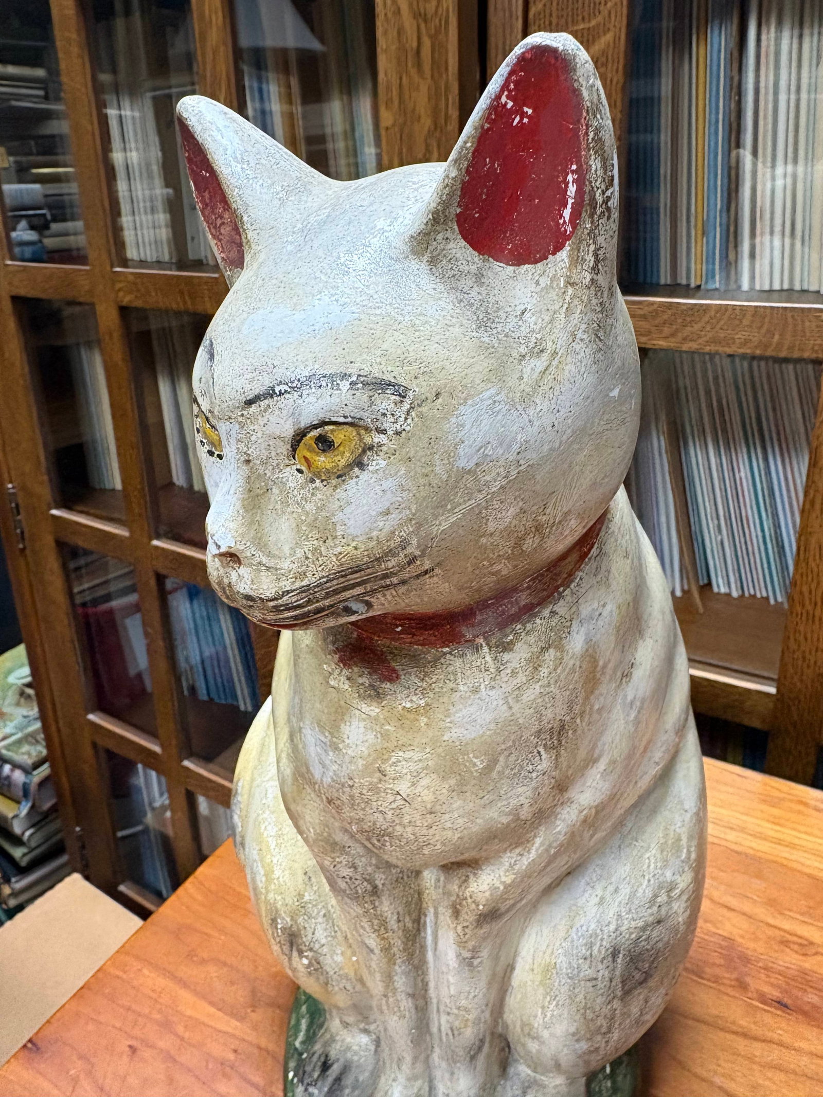 LARGE SEATED CHALKWARE CAT. - 13