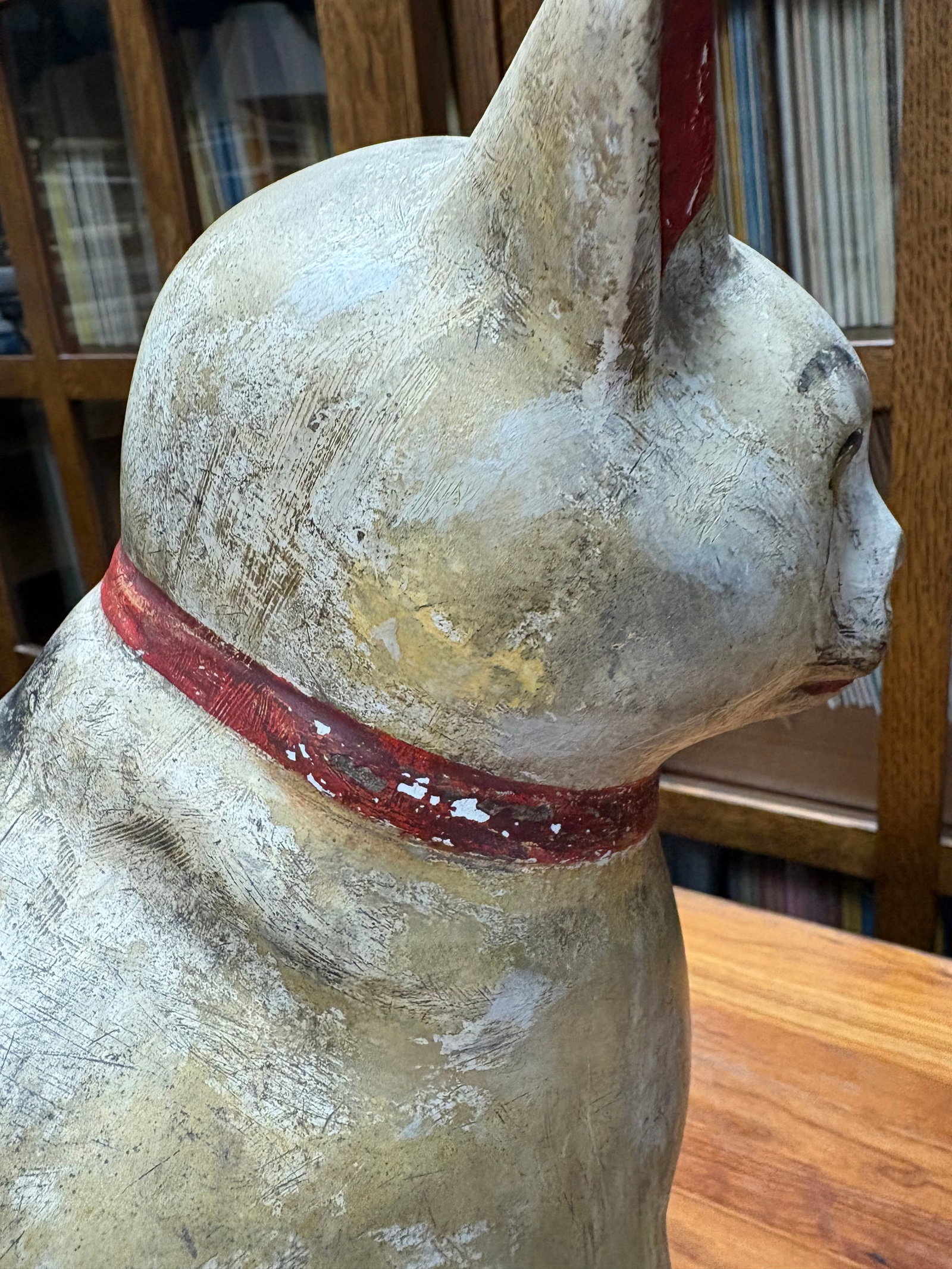 LARGE SEATED CHALKWARE CAT. - 14