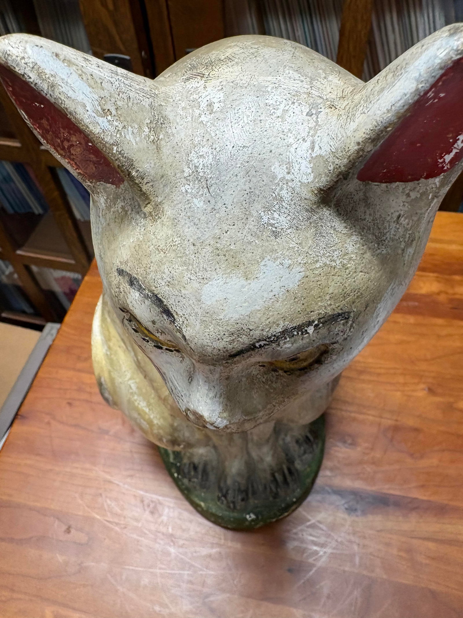 LARGE SEATED CHALKWARE CAT. - 15