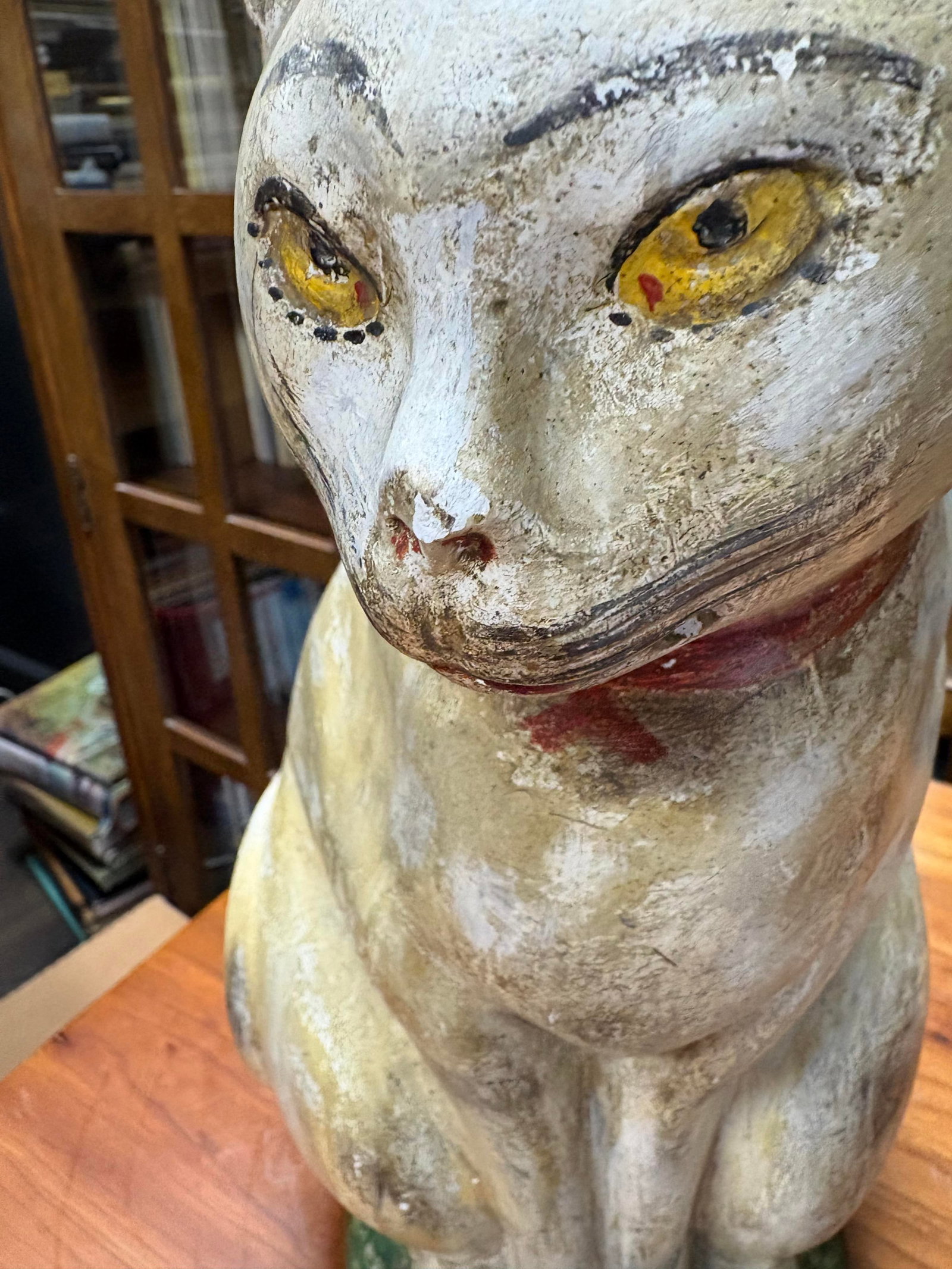 LARGE SEATED CHALKWARE CAT. - 16