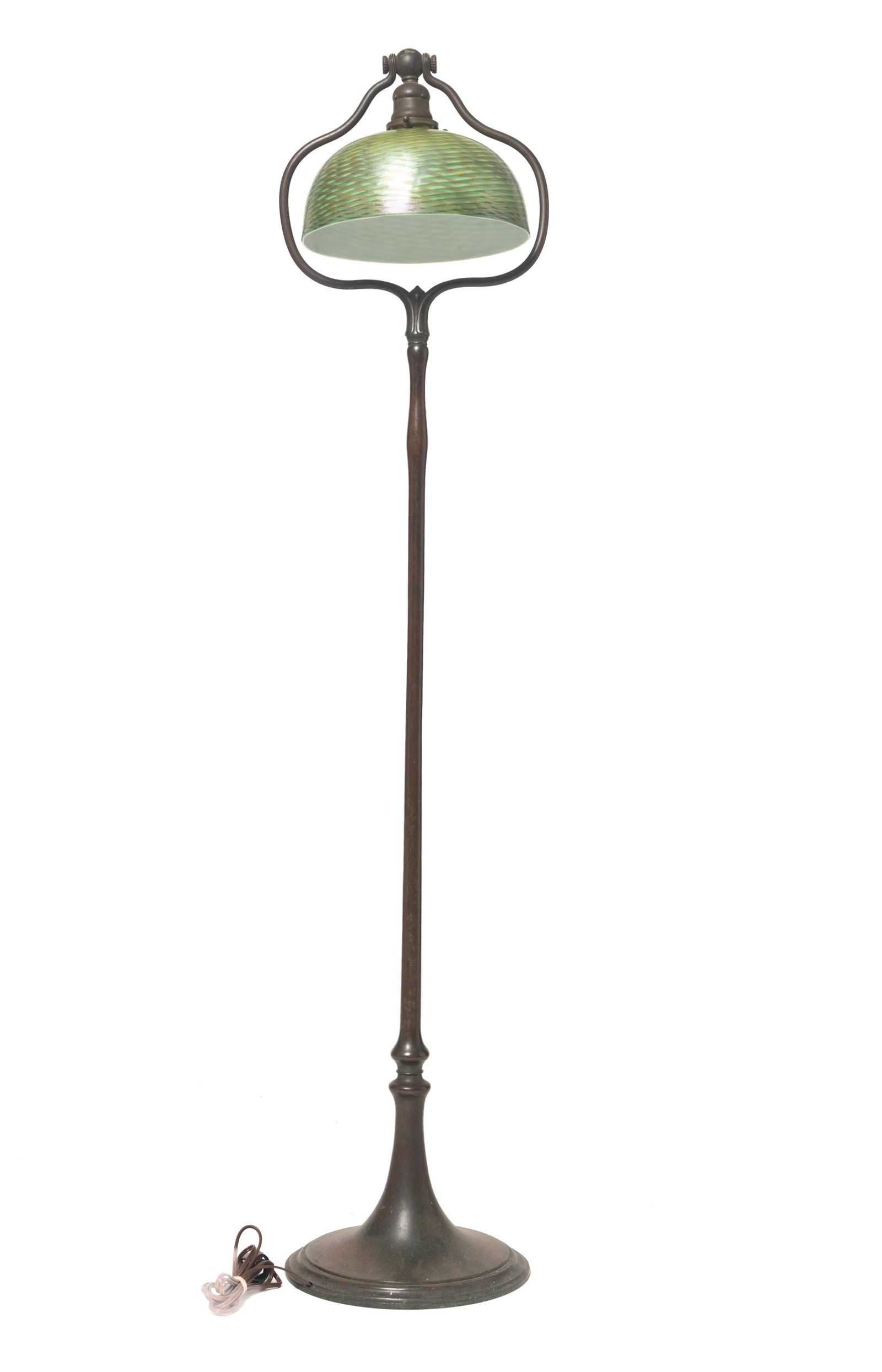TIFFANY STUDIOS BRONZE FLOOR LAMP WITH FAVRILE SHADE. (1 of 6)