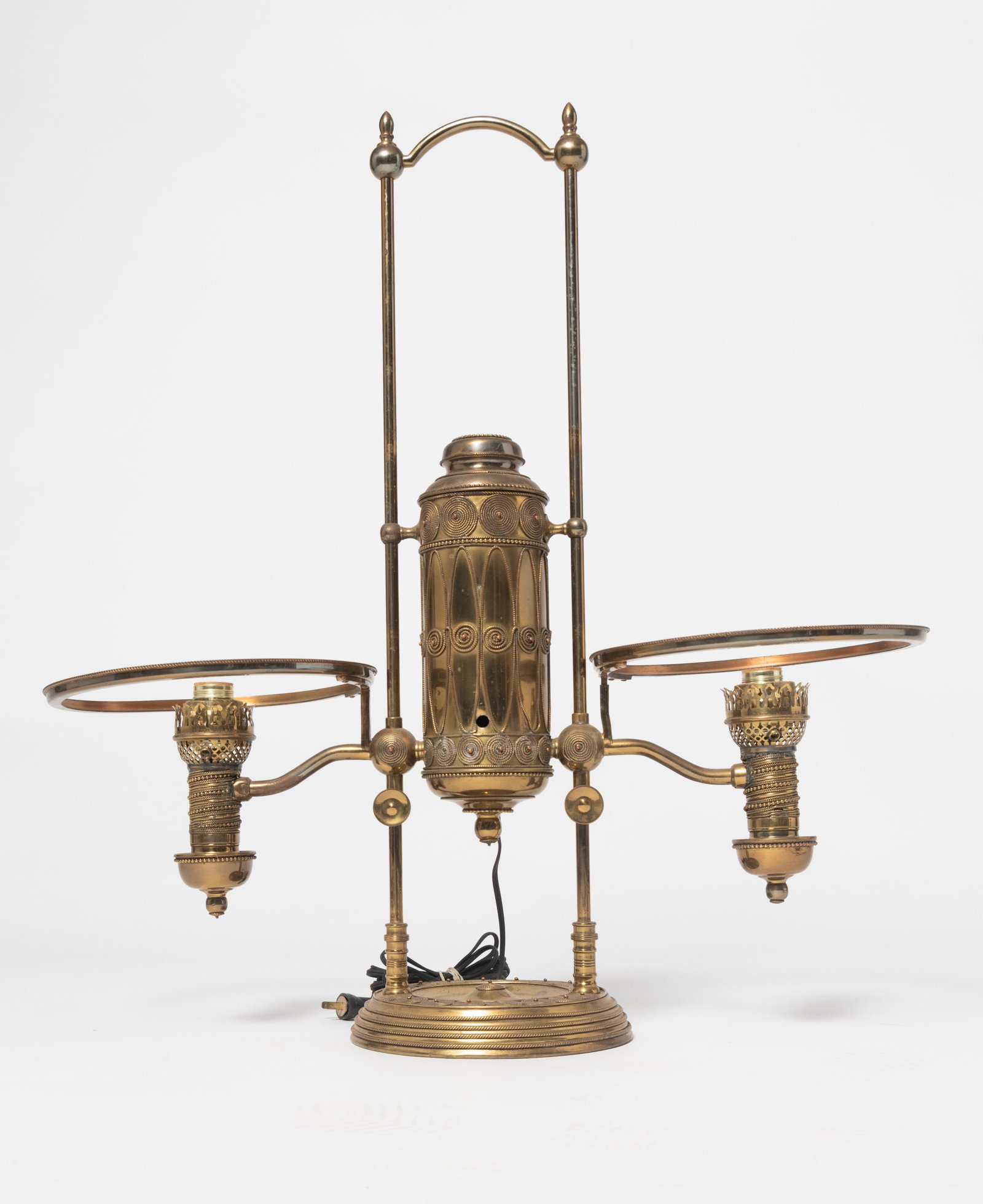 TIFFANY STUDIOS AND MANHATTAN BRASS COMPANY DOUBLE STUDENT LAMP. (1 of 8)