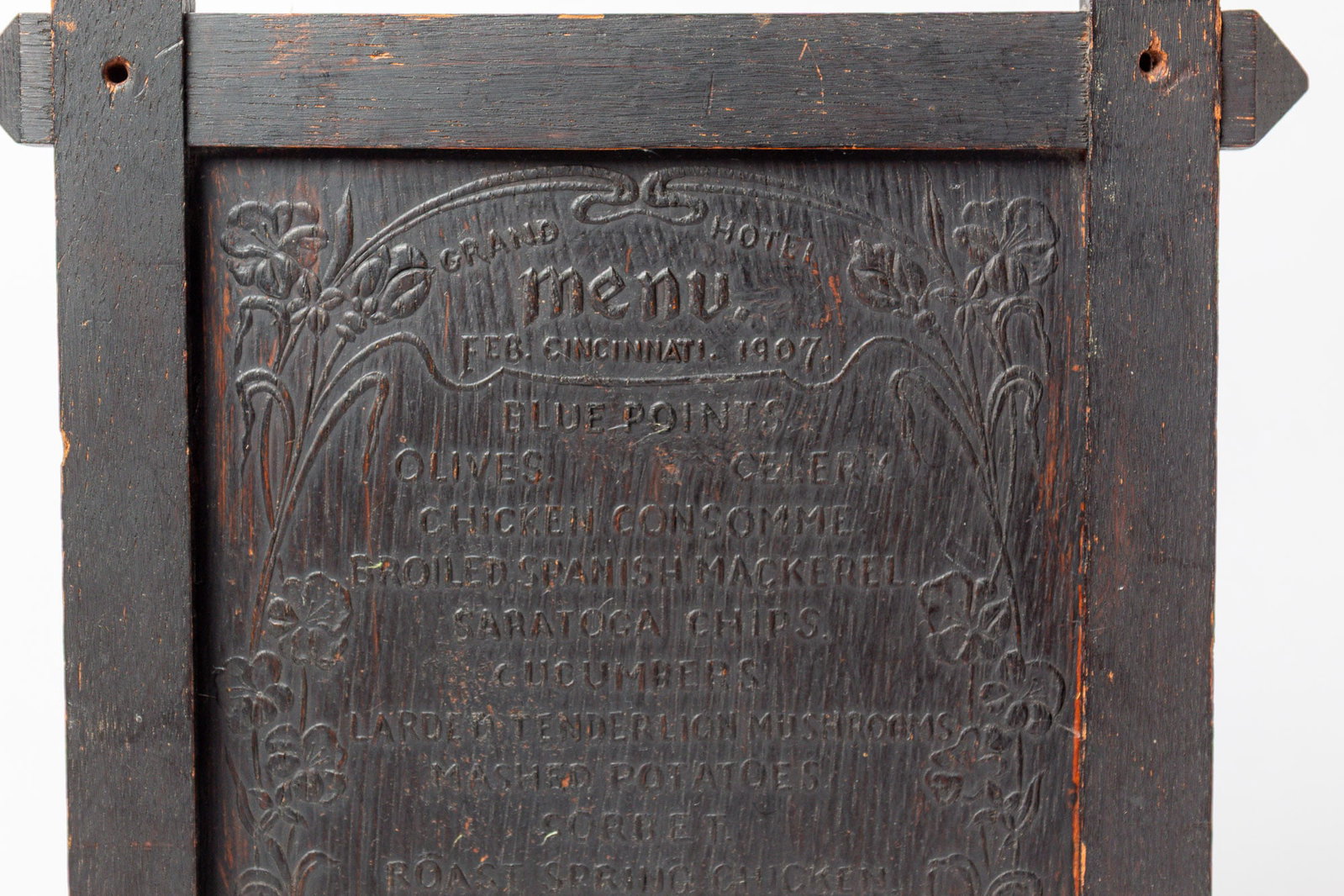 CINCINNATI GRAND HOTEL PRESSED OAK MENU. (1 of 3)