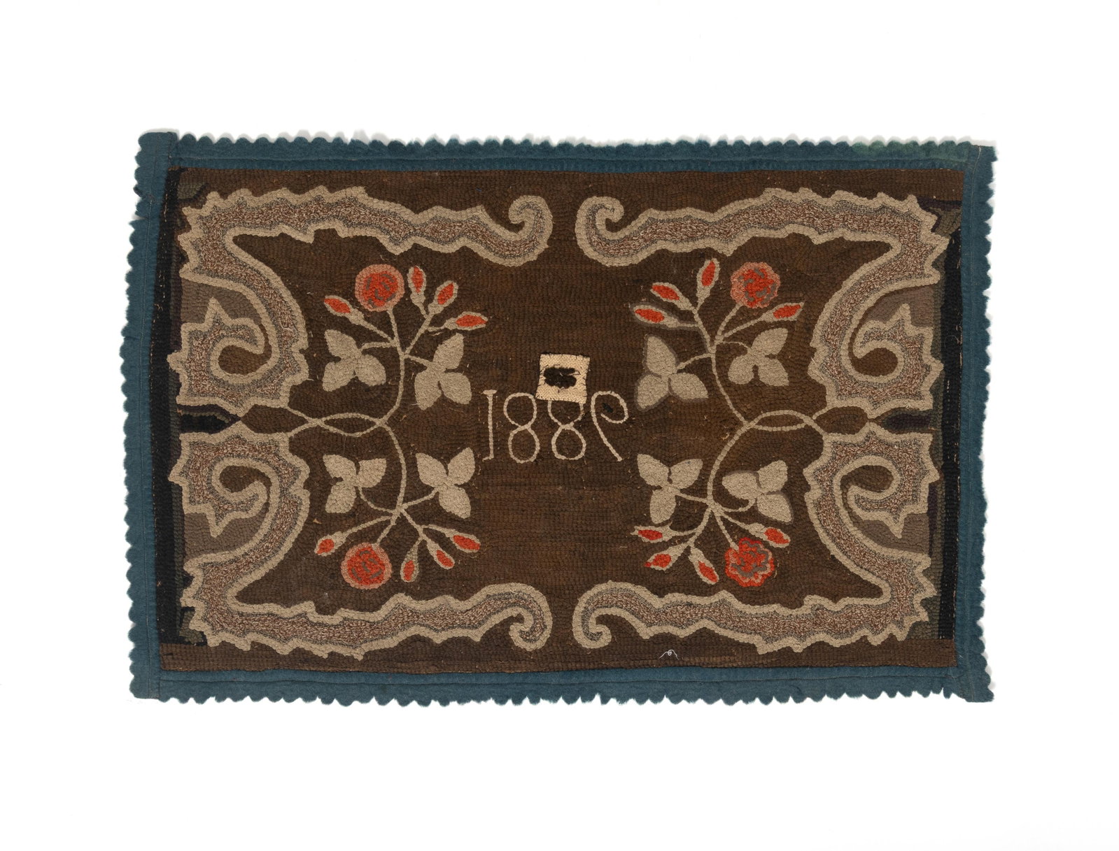 FLORAL HOOKED RUG DATED 1886. - 3