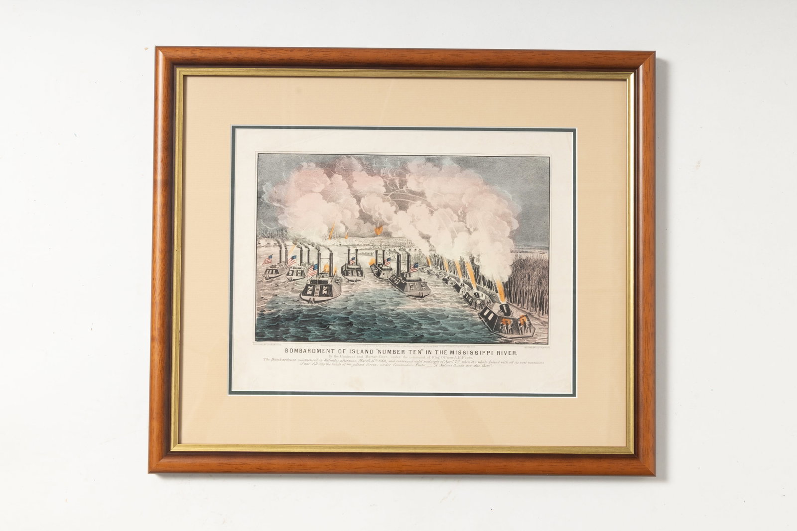 CURRIER AND IVES COLORED LITHOGRAPH “BOMBARDMENT OF ISLAND "NUMBER TEN" IN THE MISSISSIPPI RIVER". (1 of 2)