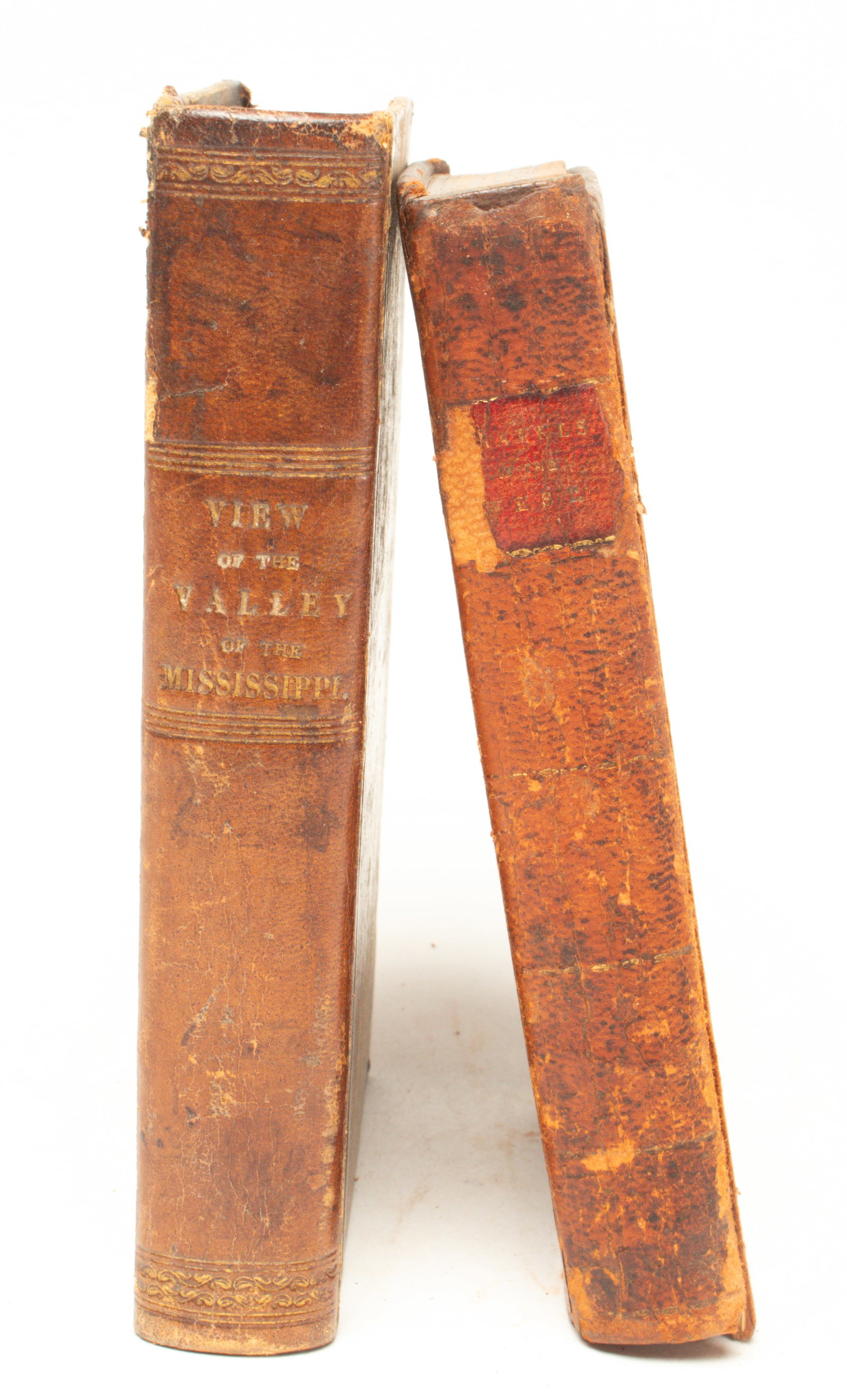 TWO BOOKS OF EARLY HISTORY.: TWO BOOKS OF EARLY HISTORY. America, 19th Century. "TRAVEL THROUGH THE WESTERN COUNTRY IN THE SUMMER 1816" by David Thomas, printed by David Rumsey ,1819, leather bound (one loose cover), 320 pages.