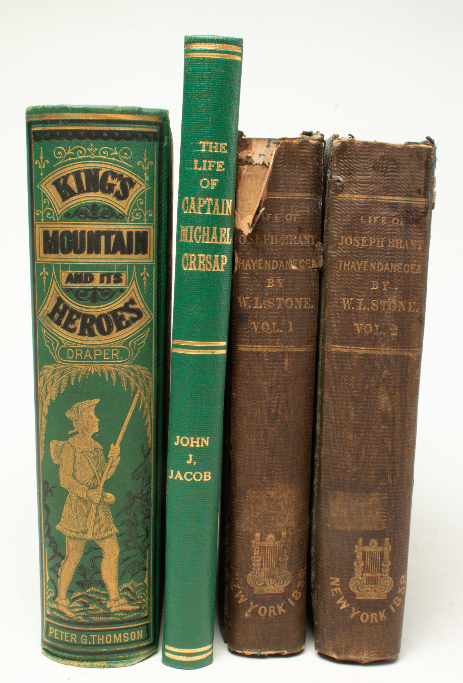 FOUR BOOKS ON AMERICAN REVOLUTION HISTORY.: FOUR BOOKS ON AMERICAN REVOLUTION HISTORY. American, 19th Century. "THE LIFE OF JOSEPH BRANT-THAYENDANEGEA" in two volumes by W.L. Stone, George Dearborn & Company, New York, 1838, cloth bound, vol.
