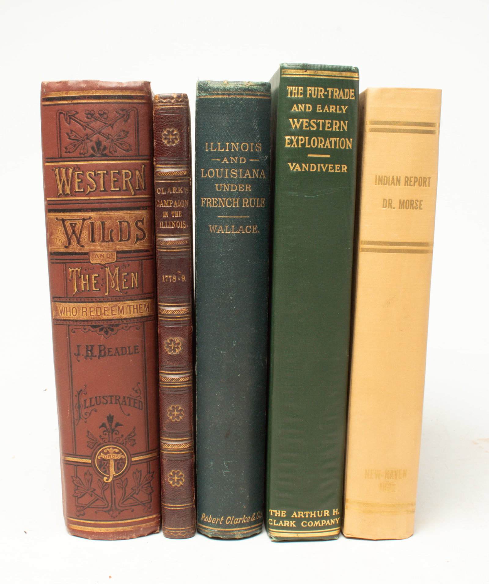 FIVE BOOKS OF AMERICAN HISTORY.: FIVE BOOKS OF AMERICAN HISTORY. American, 19th Century. "COL. GEORGE ROGERS CLARK'S SKETCH OF HIS CAMPAIGN IN THE ILLINOIS IN 1778-79," Robert Clarke, Cincinnati, Ohio, 1869, leather and cloth bound,