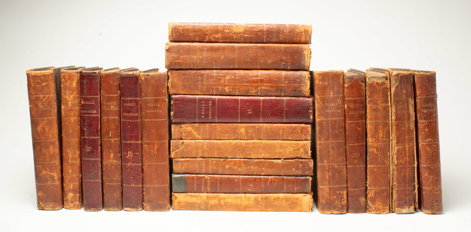 TWENTY LEATHER BOUND VOLUMES OF "THE WEEKLY REGISTER?? HEZEKIAN NILES EDITOR. (1 of 3)