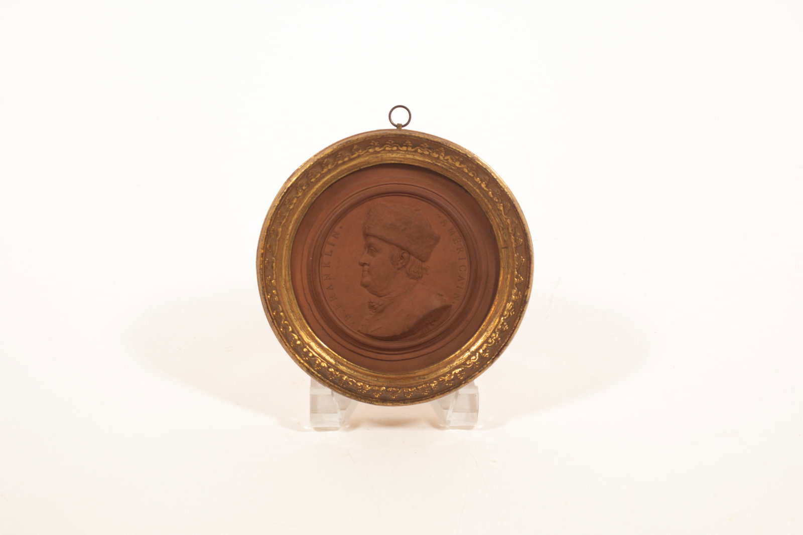 JEAN BAPTISTE NINI (1717 - 1786) CIRCULAR TERRACOTTA PLAQUE BUST OF BENJAMIN FRANKLIN. (1 of 2)