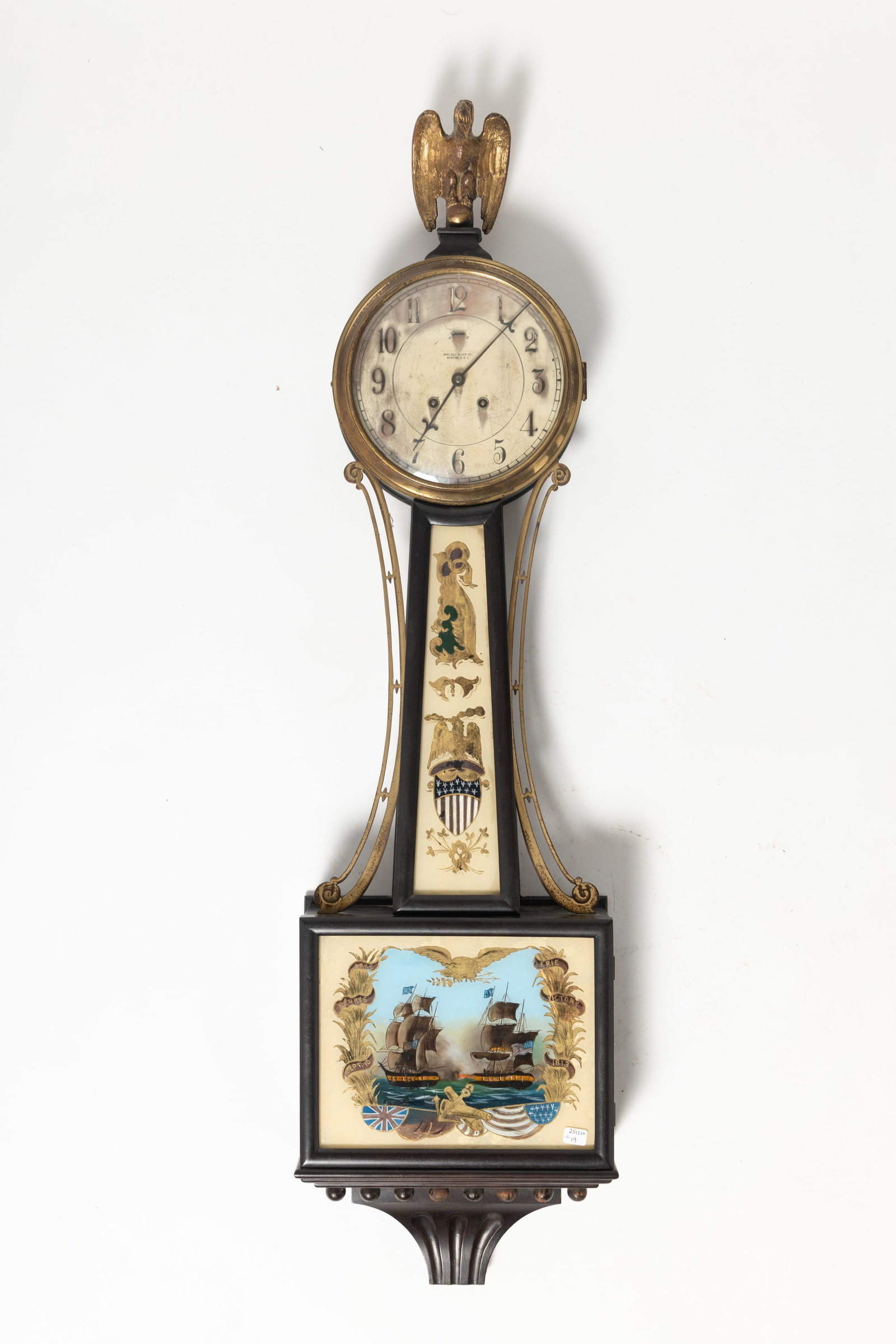 CHELSEA CLOCK COMPANY BANJO CLOCK WITH REVERSE PAINTED TABLET OF PERRY'S VICTORY AT LAKE ERIE. (1 of 6)