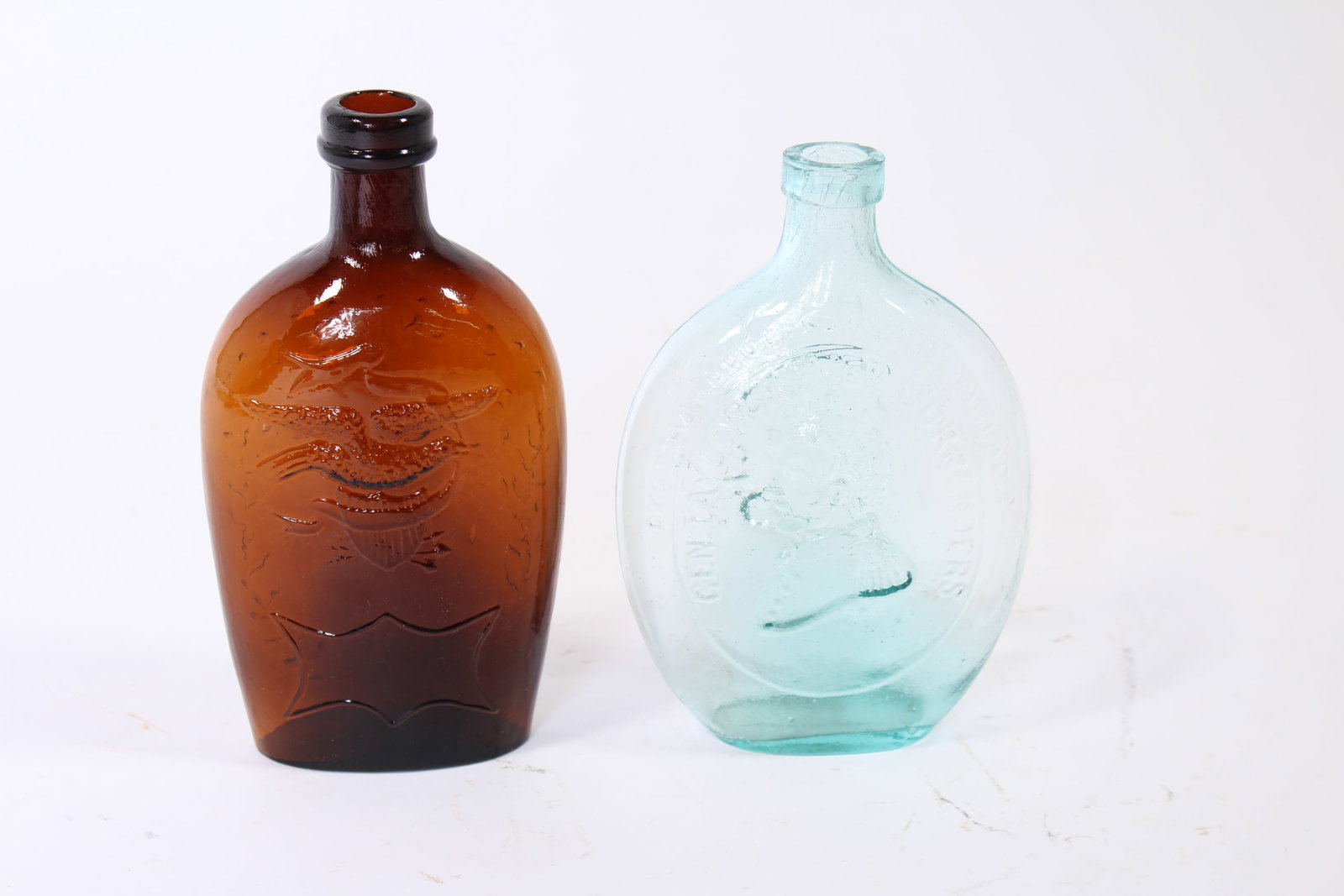 TWO HISTORICAL MOLD-BLOWN GLASS FLASKS. (1 of 10)
