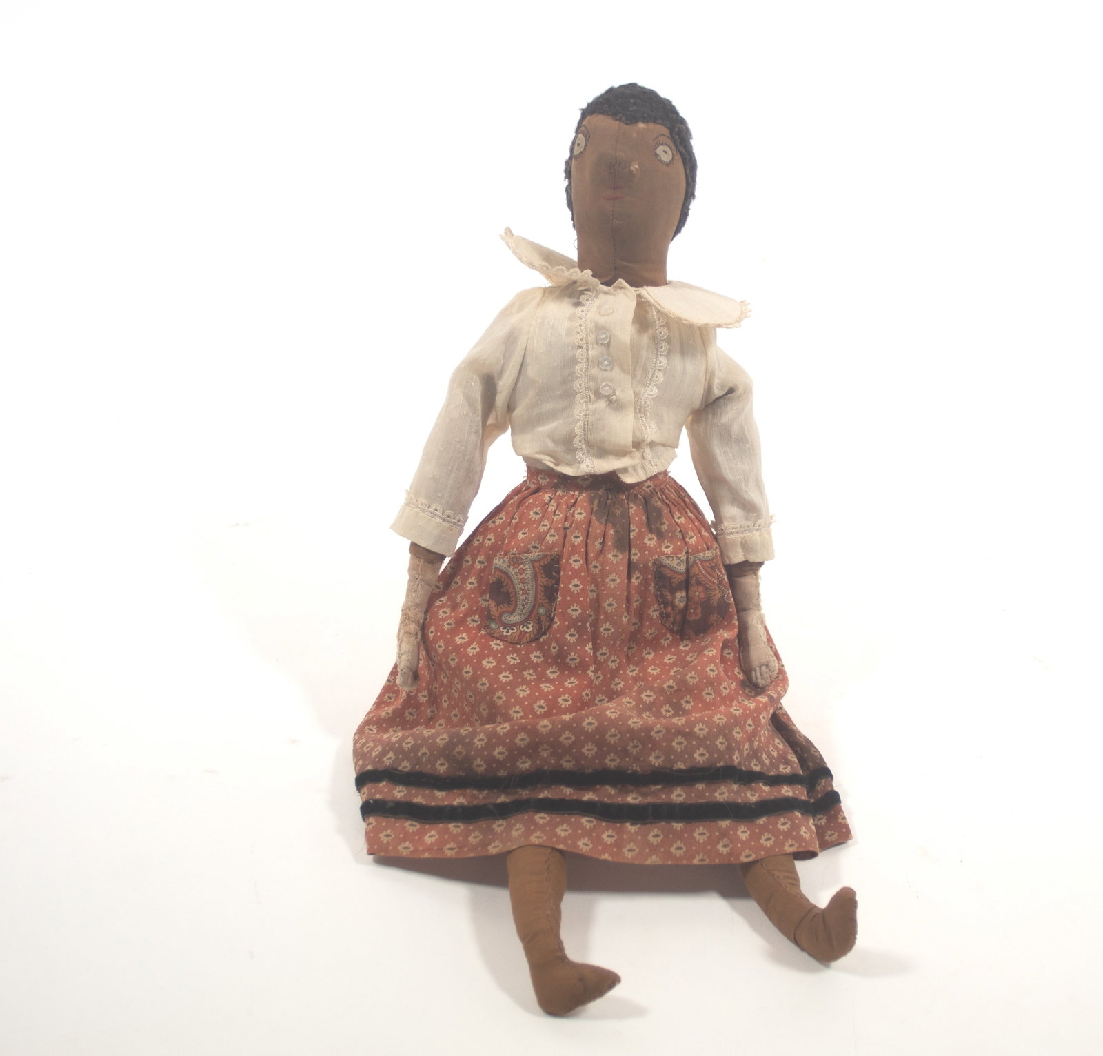 FOLK ART CLOTH AND RAG BLACK AMERICANA DOLL. (1 of 5)