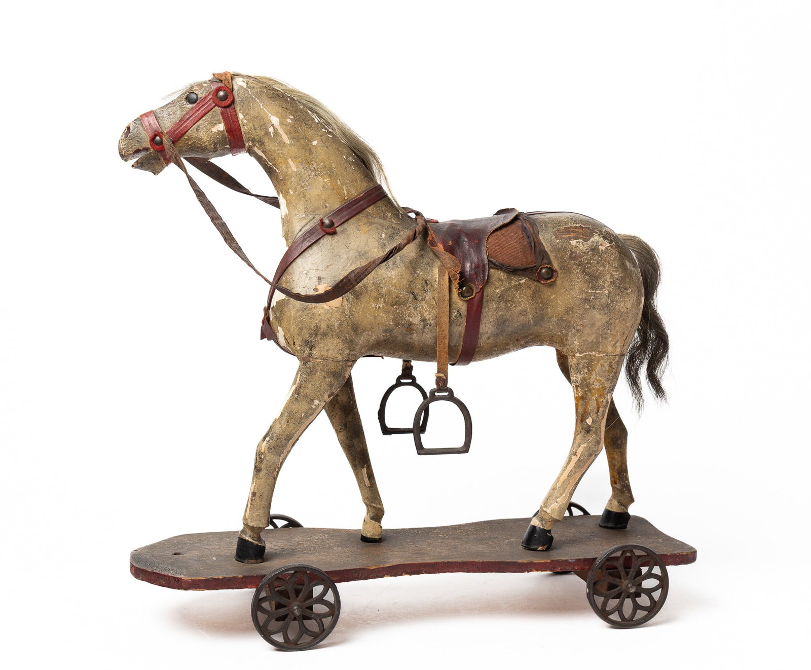 GERMAN CARVED AND DECORATED HORSE PULL TOY. (1 of 6)