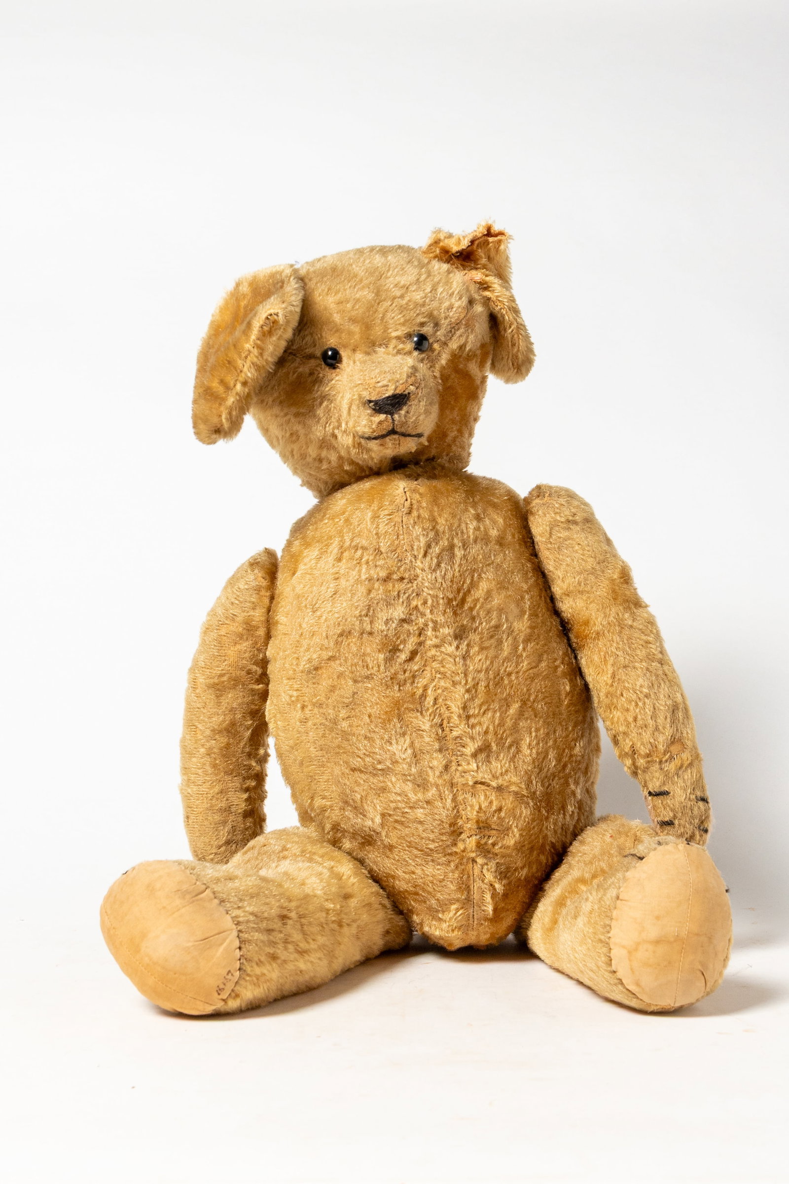 LARGE STRAW STUFFED MOHAIR TEDDY BEAR. (1 of 8)