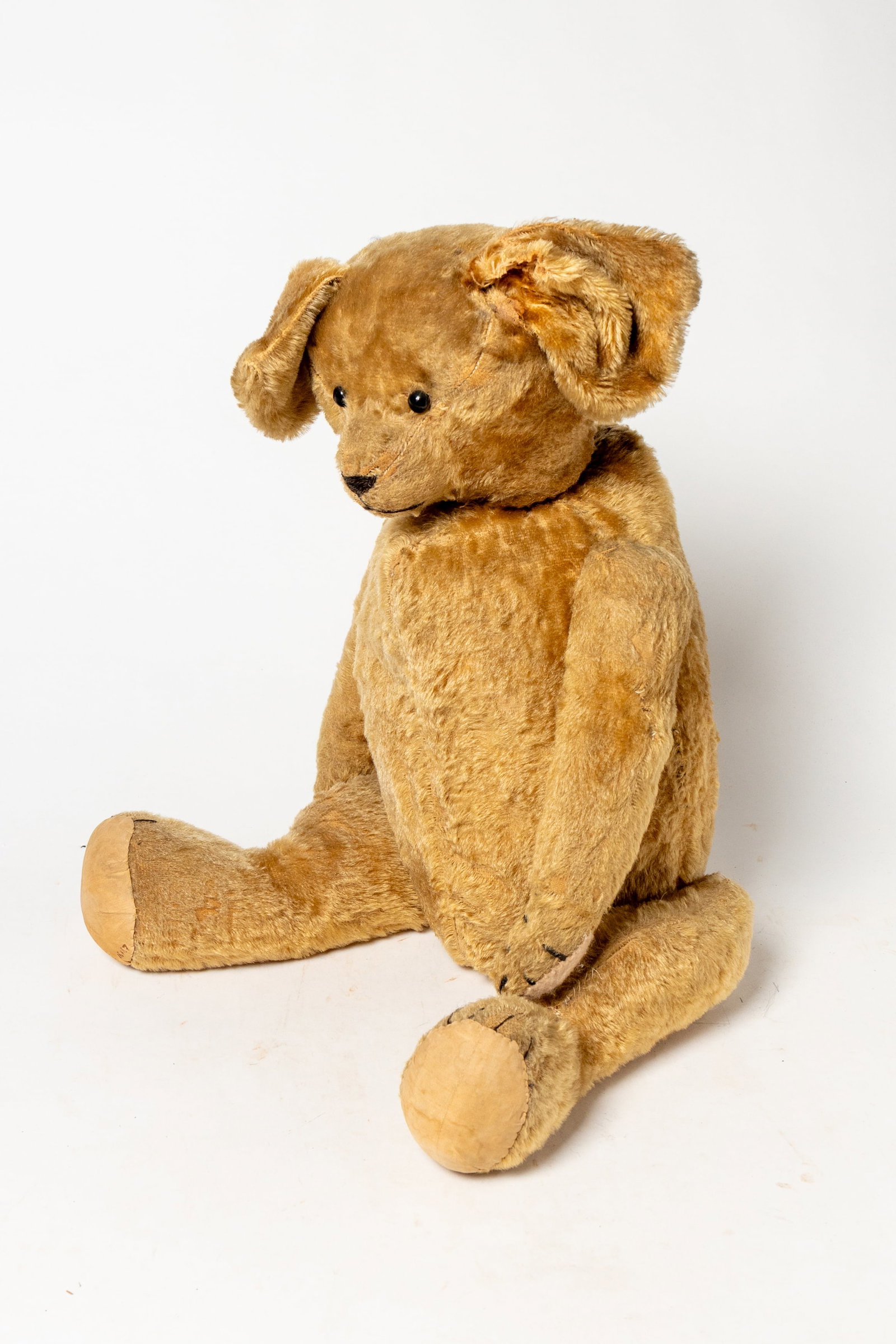 LARGE STRAW STUFFED MOHAIR TEDDY BEAR. - 5