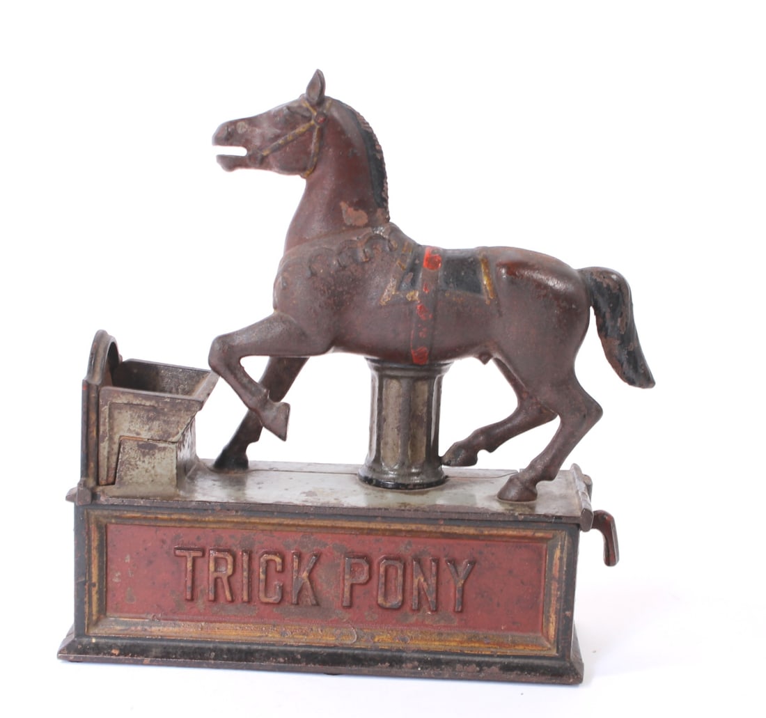 TRICK PONY CAST IRON MECHANICAL BANK BY SHEPARD HARDWARE. (1 of 5)