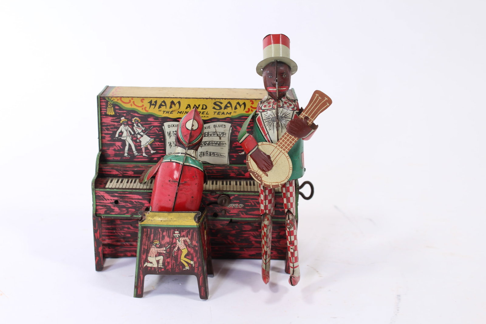 FERDINAND STRAUSS (NEW YORK, NEW YORK) TIN LITHO WINDUP HAM AND SAM MINSTREL BAND. (1 of 10)