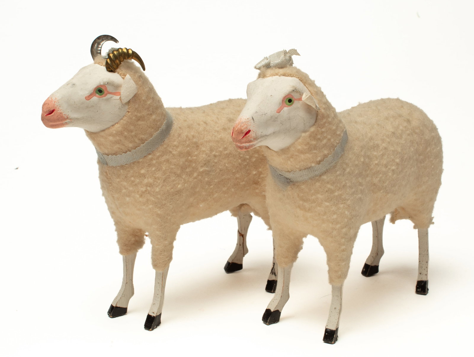 PAIR OF GERMAN SHEEP WITH BLUE BOWS. (1 of 5)