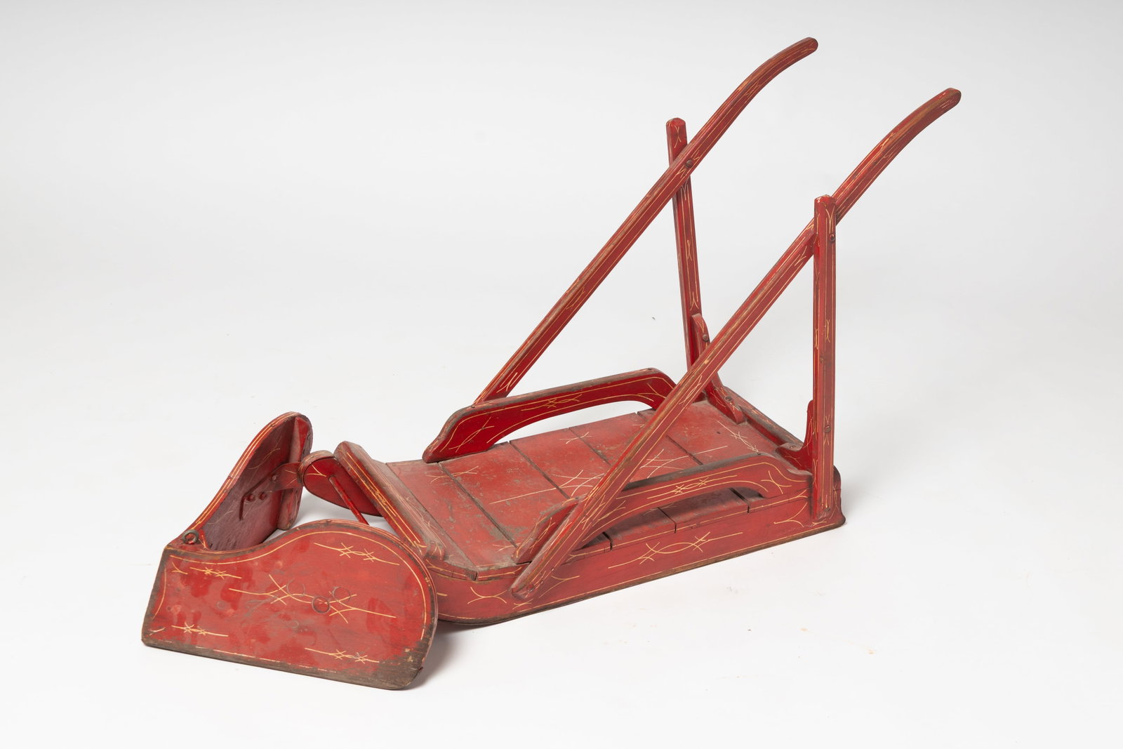 PAINT-DECORATED CHILD'S SLED WITH PLOW. (1 of 7)