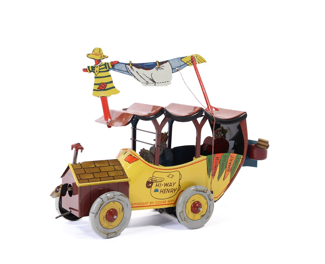 OSCAR HITT HI-WAY HENRY TIN LITHO WINDUP CAR. (1 of 5)