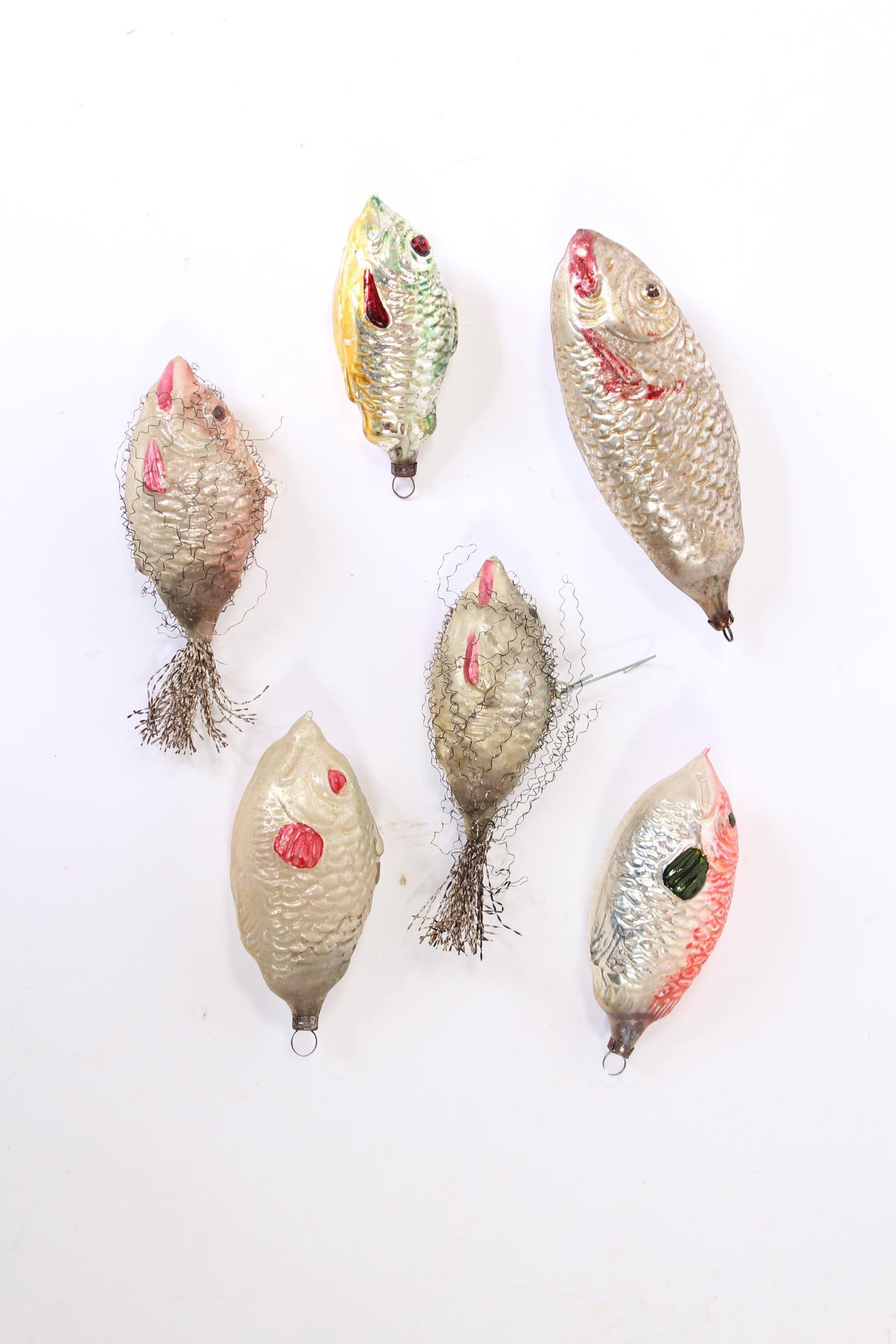 EIGHT EARLY GLASS FISH CHRISTMAS ORNAMENTS. (1 of 2)