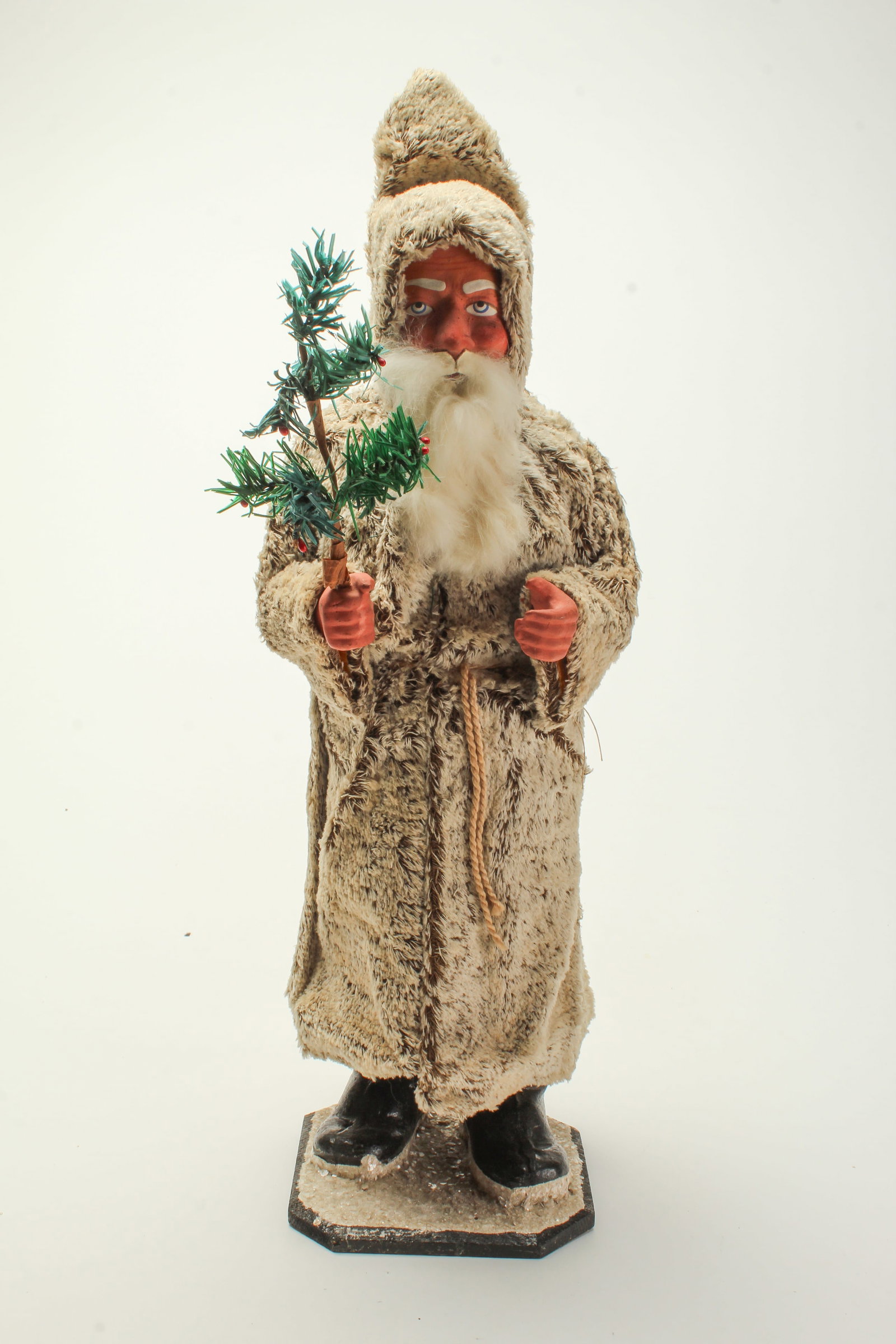 LARGE STANDING SANTA CANDY CONTAINER WITH HOODED BROWN COAT. (1 of 3)