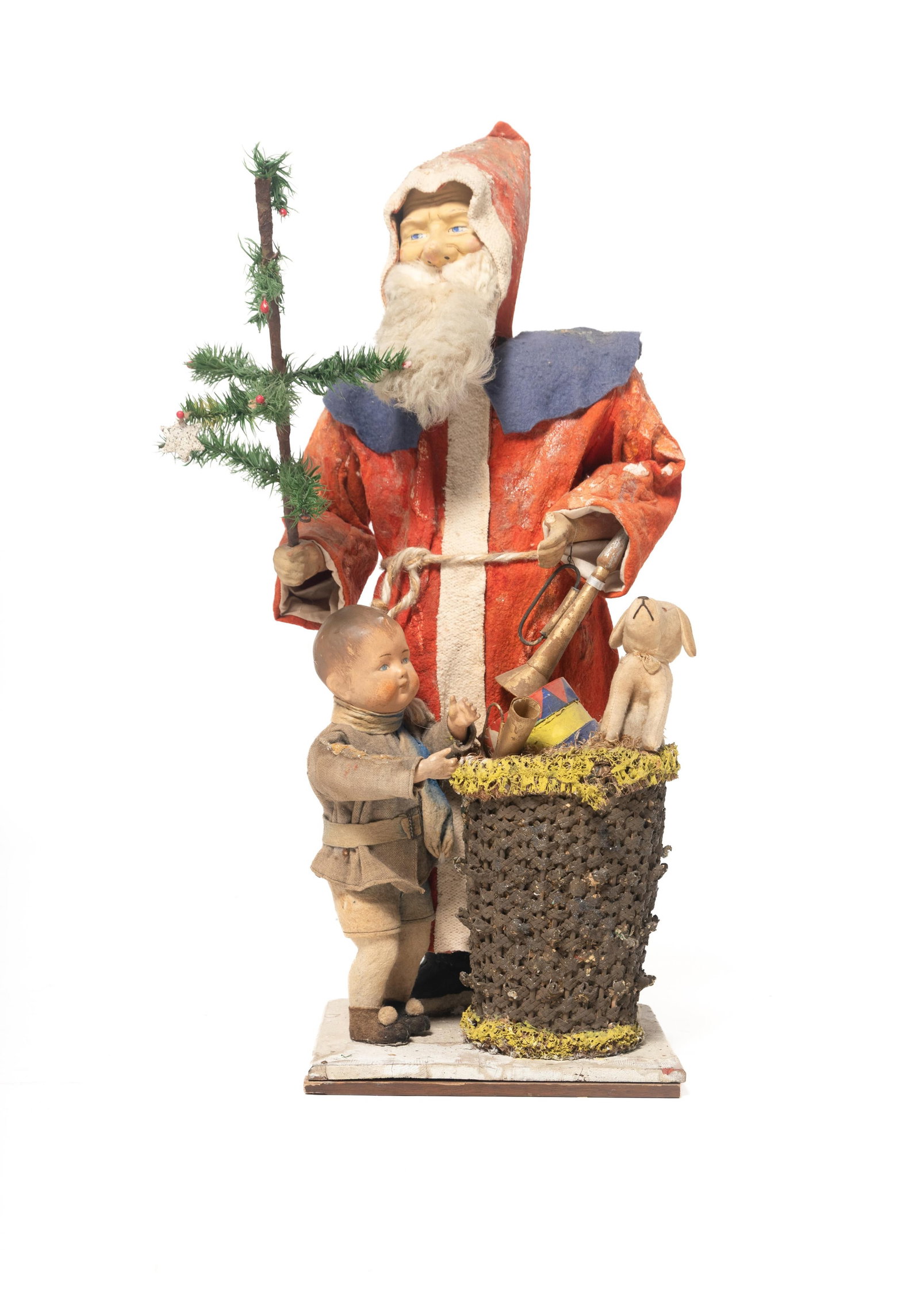LARGE CLOCKWORK SANTA WITH A BASKET OF TOYS AND A CHILD. (1 of 6)